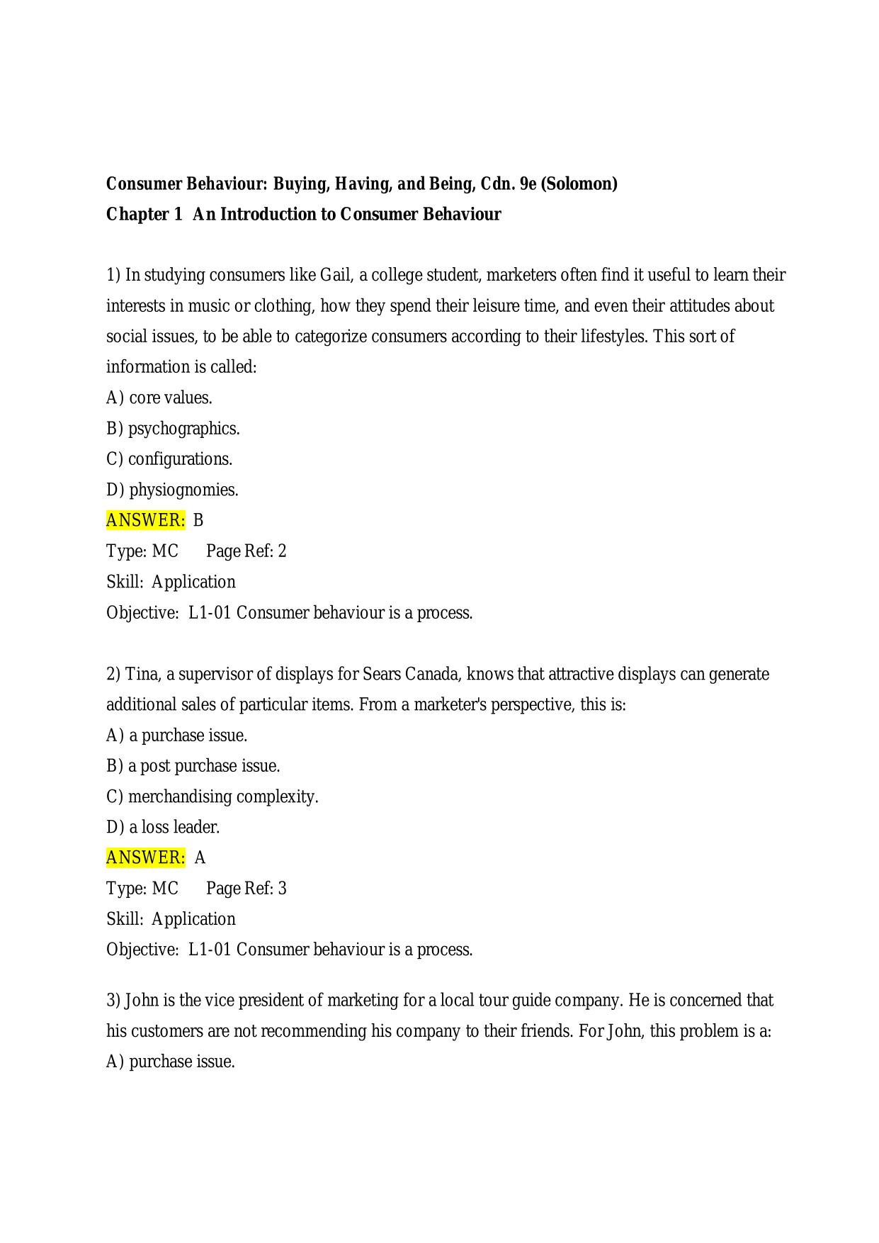 TEST BANK For Consumer Behaviour Buying, Having, and Being, Canadian Edition 9th Edition 2025/2026 ISBN-13: 9780137652235