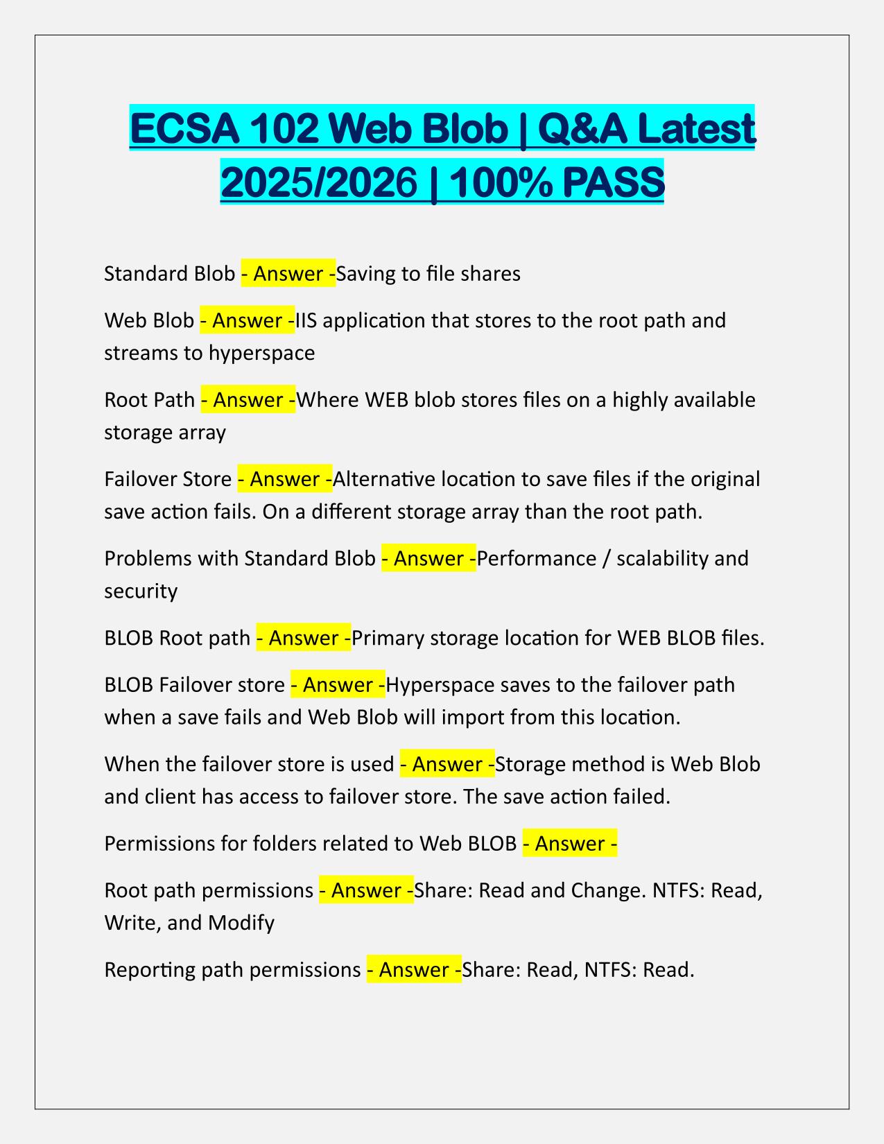 ECSA 102 Web Blob Test Q&A Latest Update