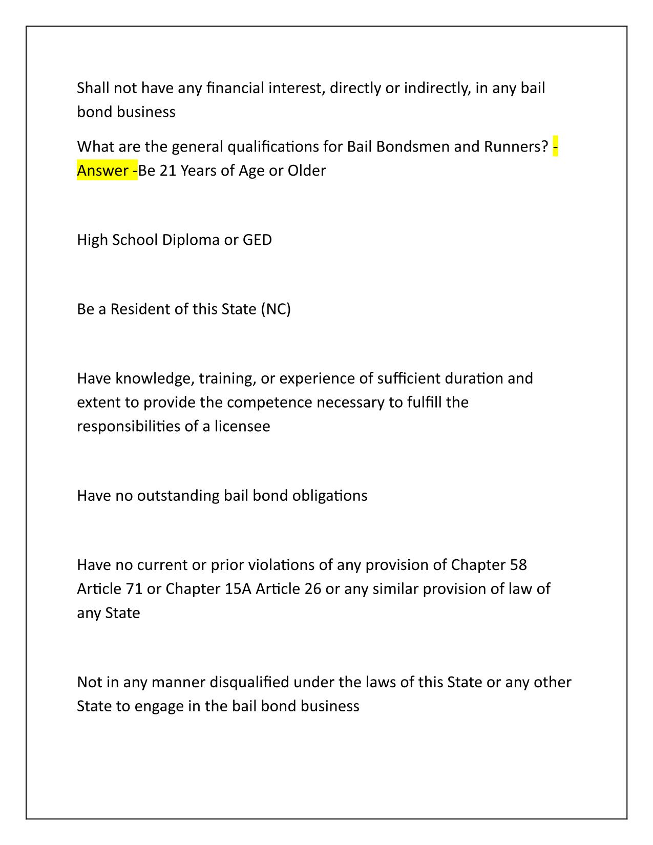 NC Bail Bondsman Exam Correctly Answered Latest Update 2025-2026