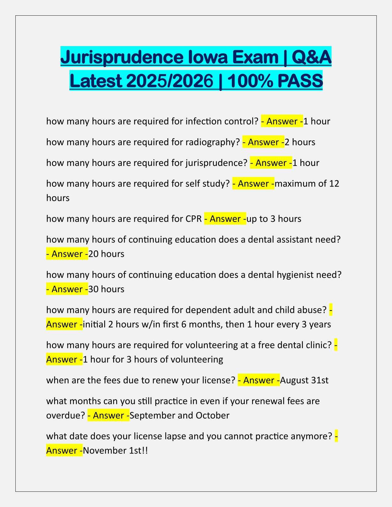 Jurisprudence Iowa Exam Q&A Latest Update