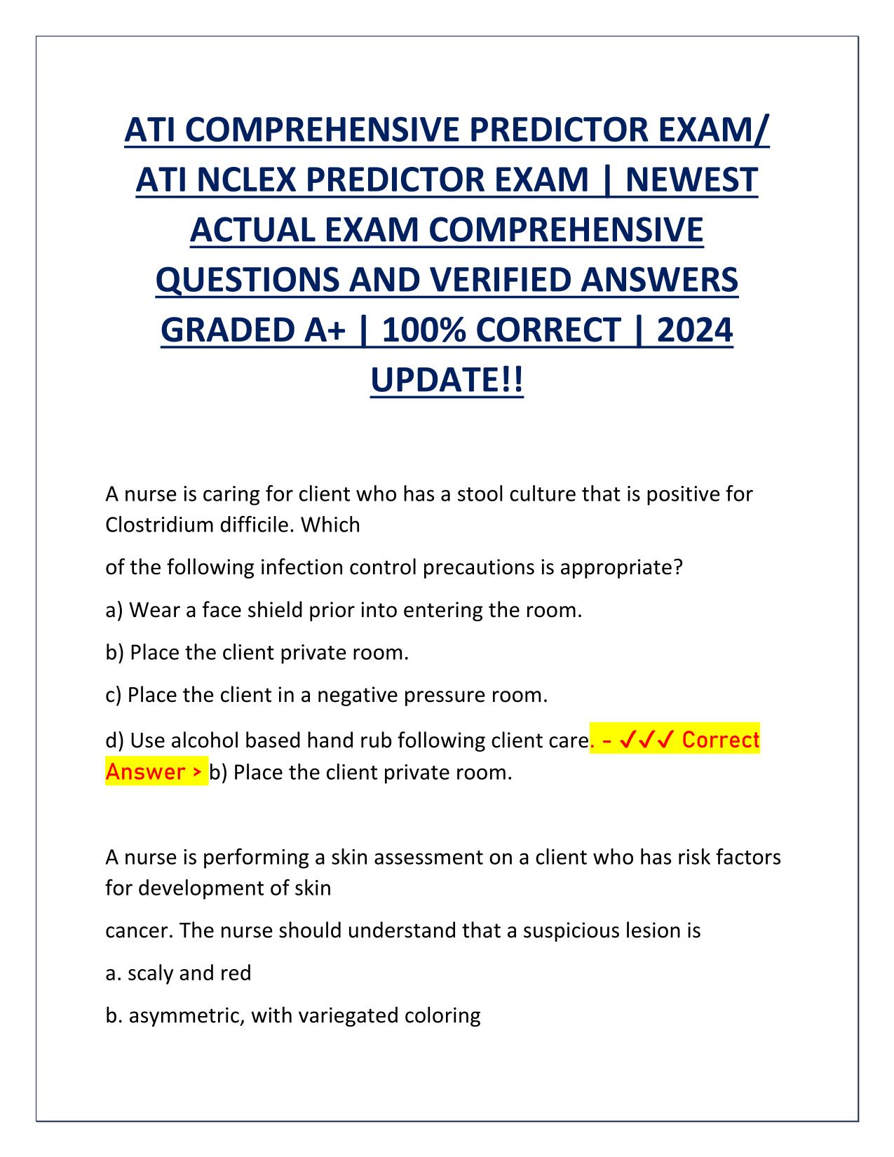 ATI COMPREHENSIVE PREDICTOR EXAM/ ATI NCLEX PREDICTOR EXAM ACTUAL 2025/2026