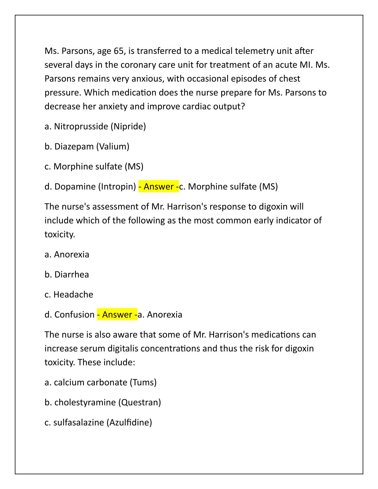Medical-Surgical Nursing Certification Exam Study Q&A Latest Update