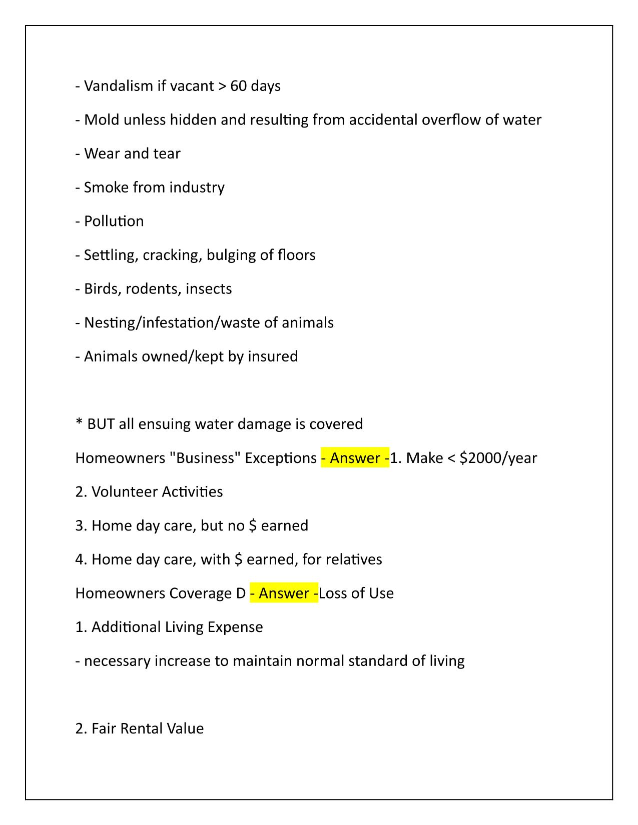 CIC Personal Lines–Residential Exam Q&A Latest Update