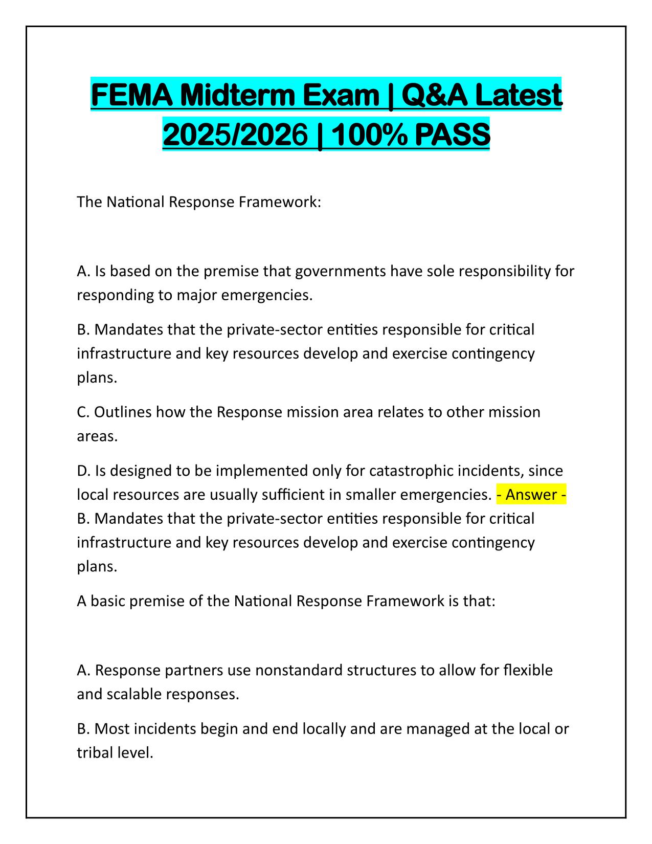 FEMA Midterm Exam Q&A Latest Update 2025