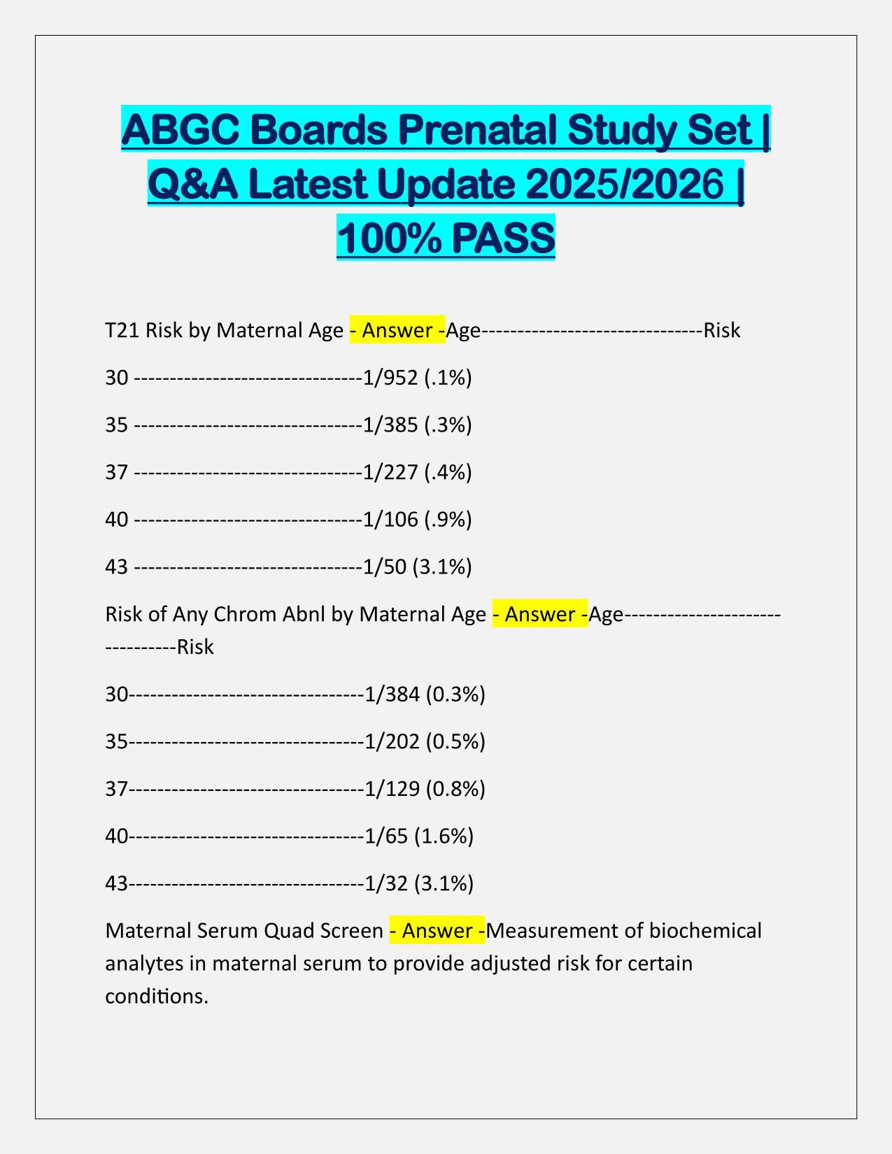 ABGC Boards Prenatal Study Set Q&A Latest Update