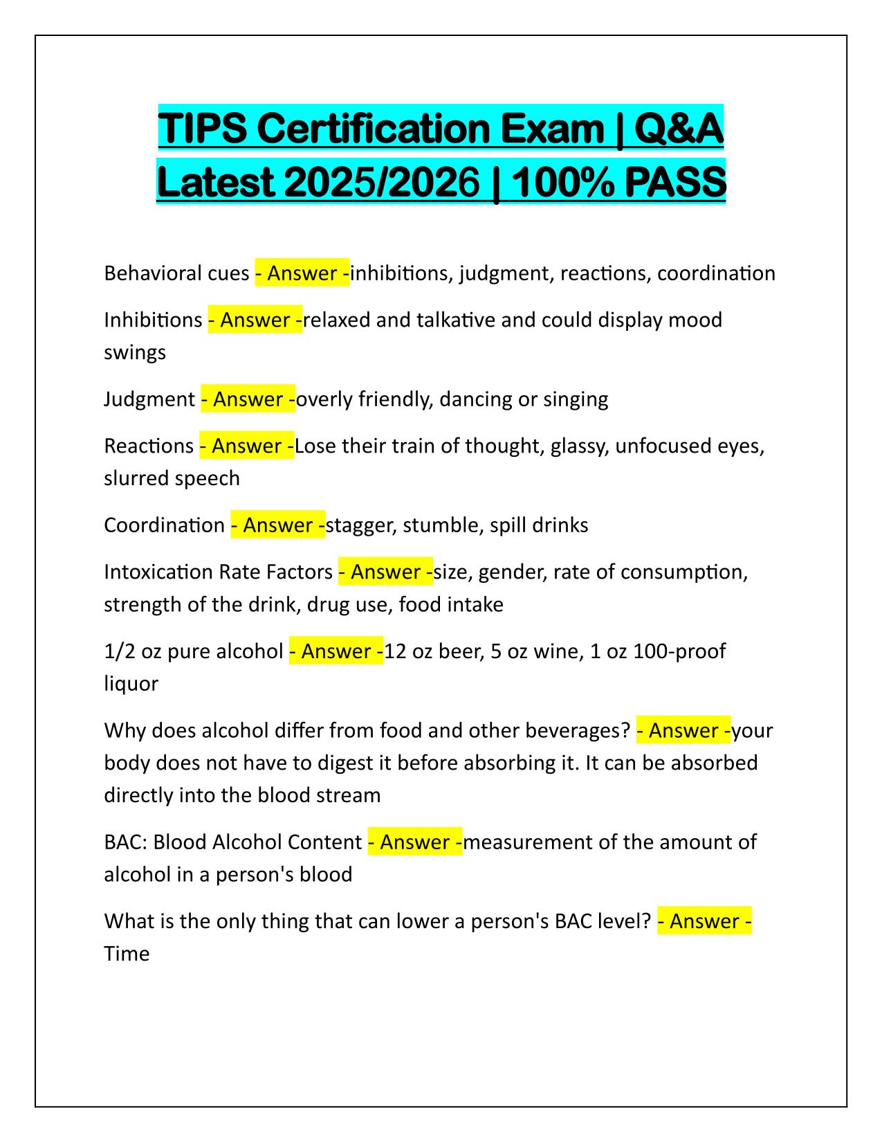 TIPS Certification Exam Correctly Answered Latest Update