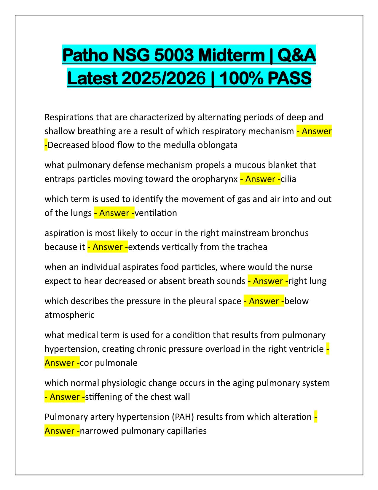 Patho NSG 5003 Midterm Q&A Latest Update