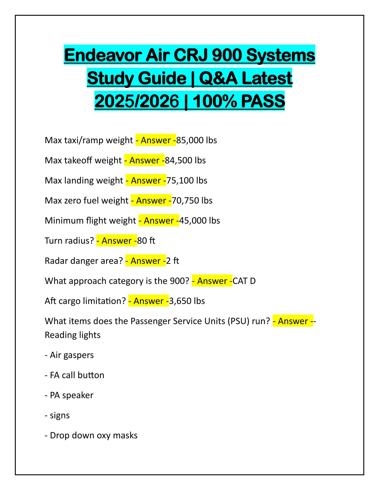 Endeavor Air CRJ 900 Systems Study Guide Q&A Latest