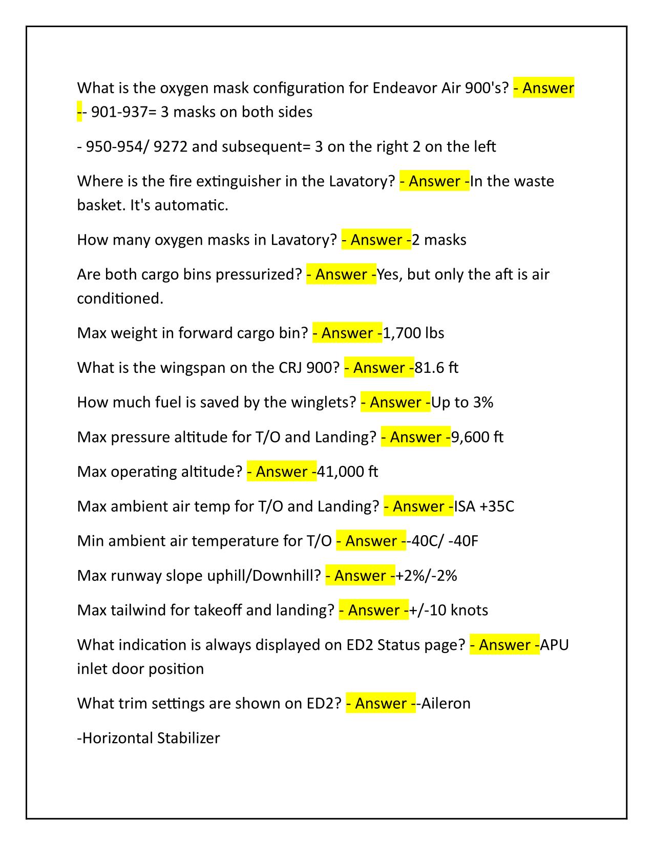 Endeavor Air CRJ 900 Systems Study Guide Q&A Latest