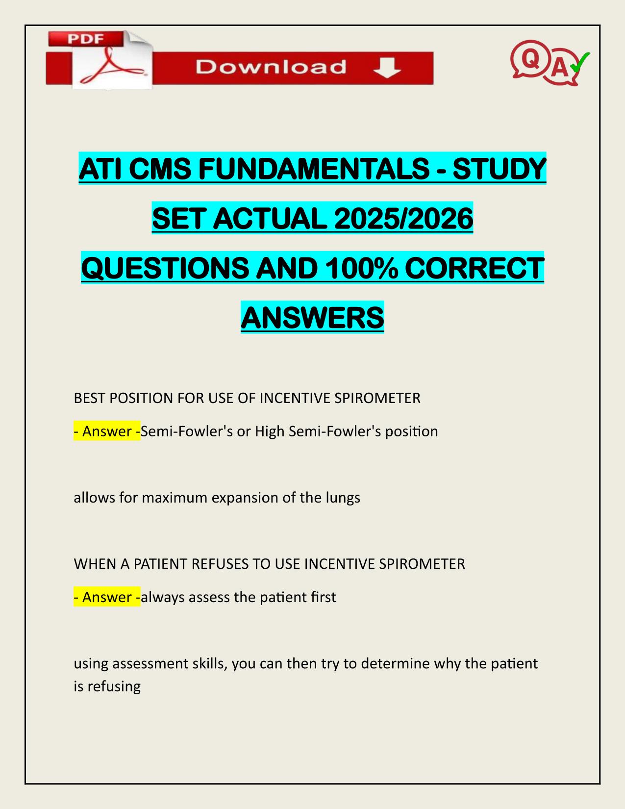 ATI CMS FUNDAMENTALS - STUDY SET ACTUAL 2025/2026 QUESTIONS AND 100% CORRECT ANSWERS