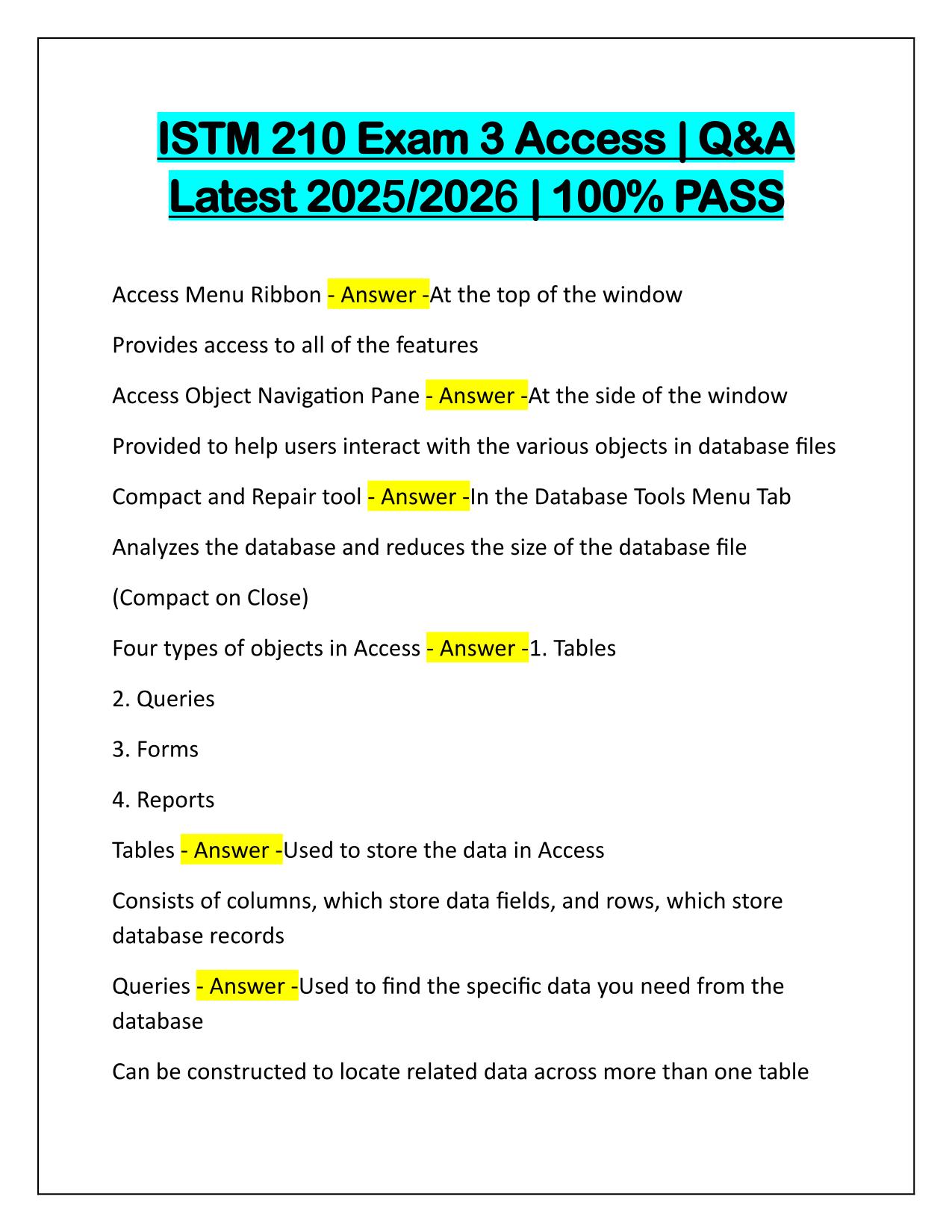 ISTM 210 Exam 3 Access Q&A Latest Update 2025