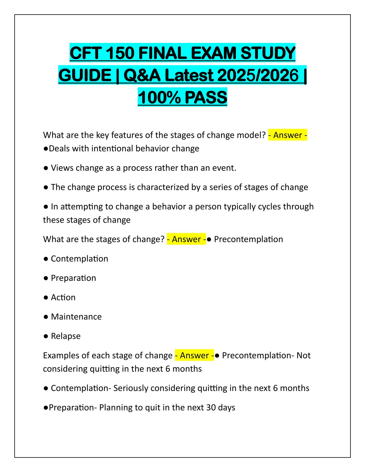 CFT 150 FINAL EXAM STUDY GUIDE Q&A Latest Update 2025-2026