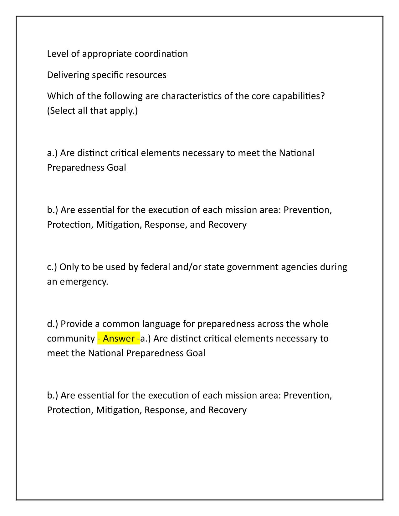IS-0800d National Response Framework, An Introduction Lessons Q&A Latest Update