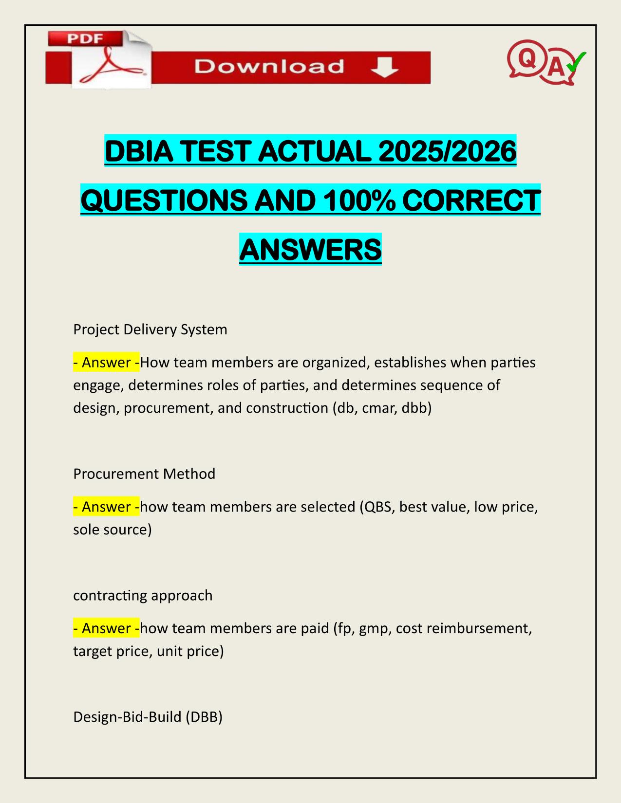 BUNDLE FOR DBIA EXAMS ACTUAL 2025/2026 Q&A 100% PASS