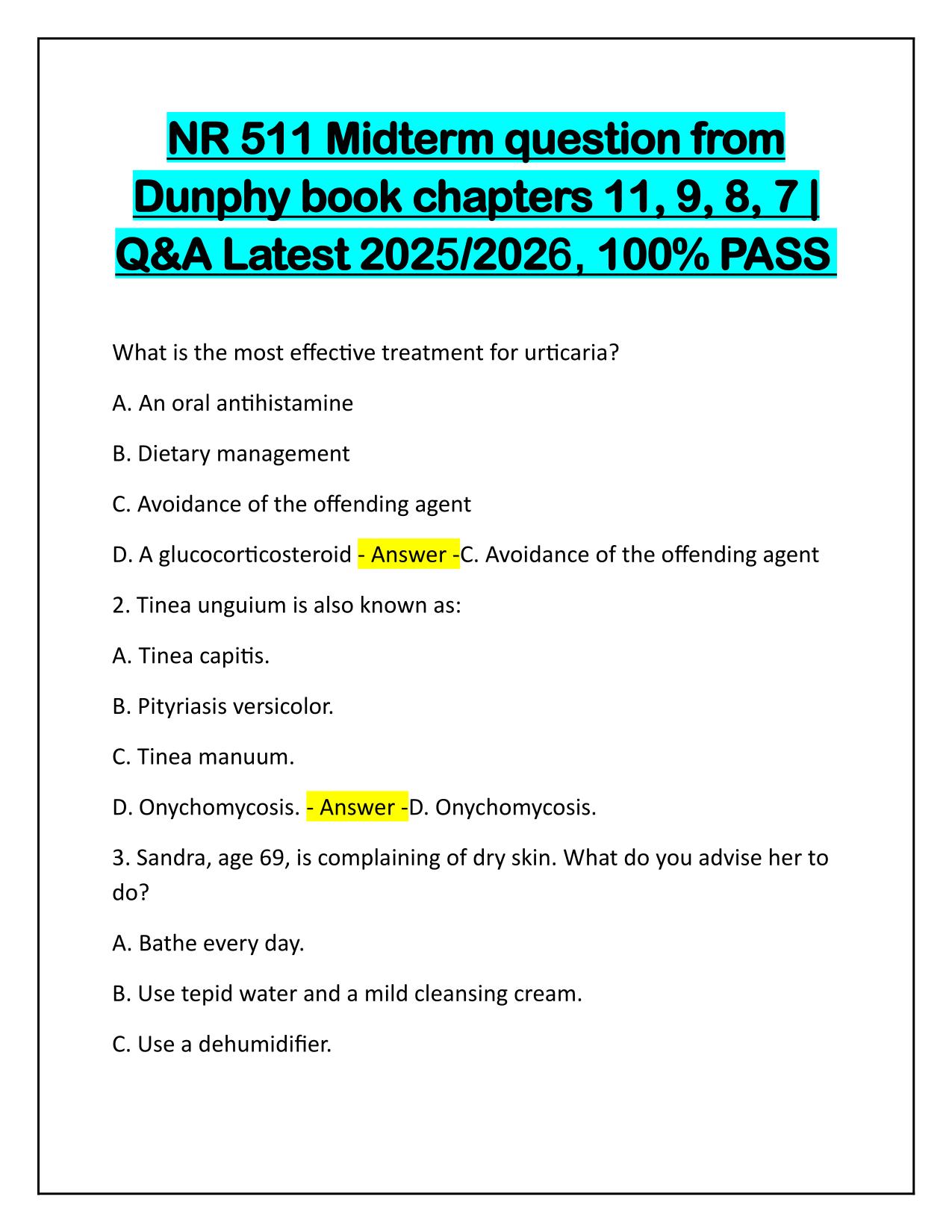 NR 511 Midterm question from Dunphy book chapters 11, 9, 8, 7 Q&A Latest Update