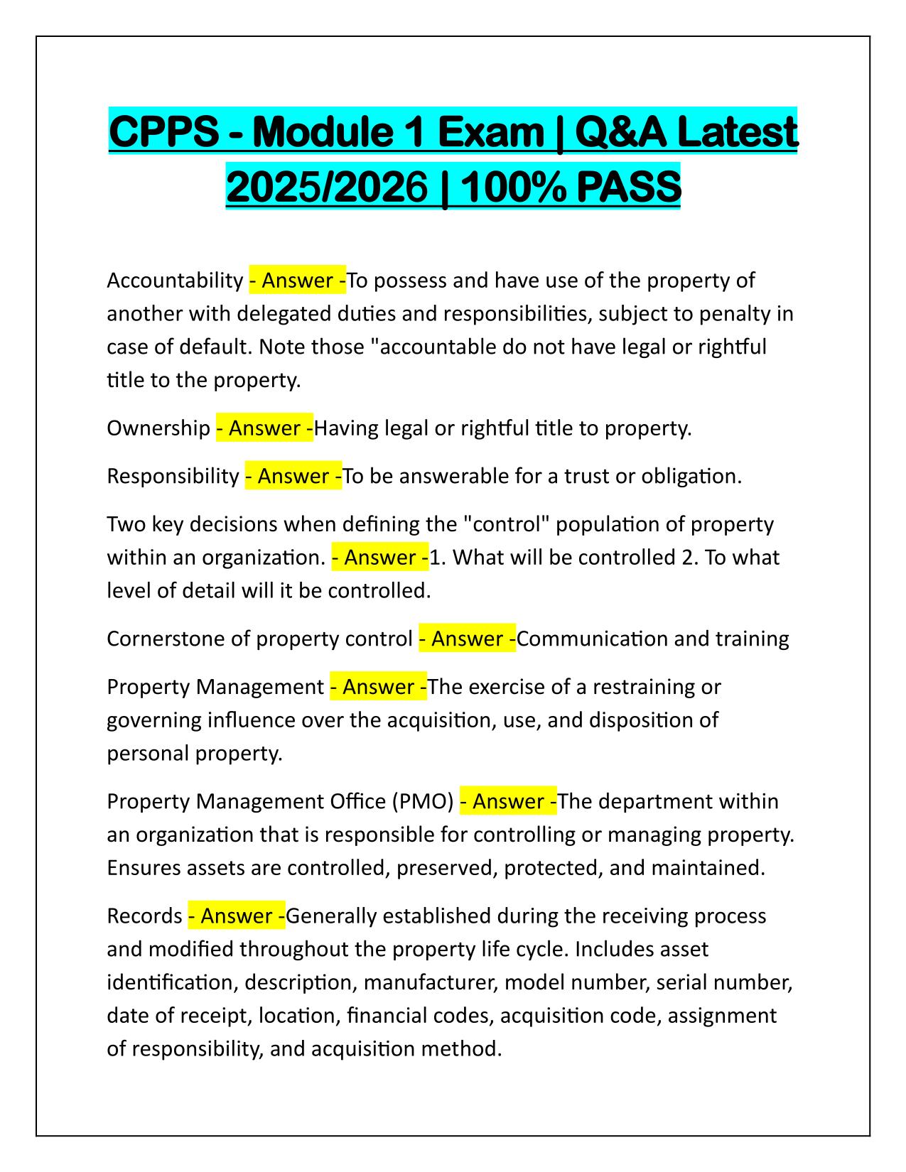 CPPS - Module 1 Exam Q&A Latest Update