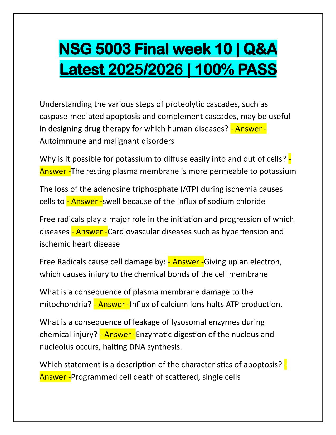 NSG 5003 Final week 10 Correctly Answered Latest Update