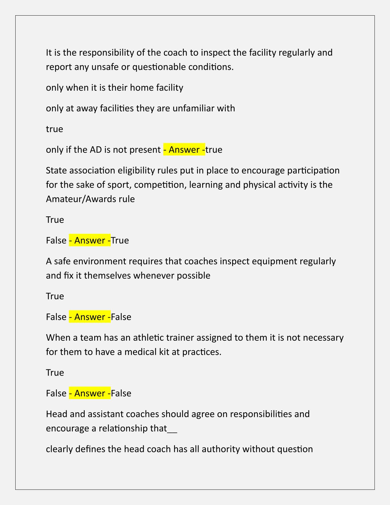 NFHS-Principles of Coaching Q&A Latest Update
