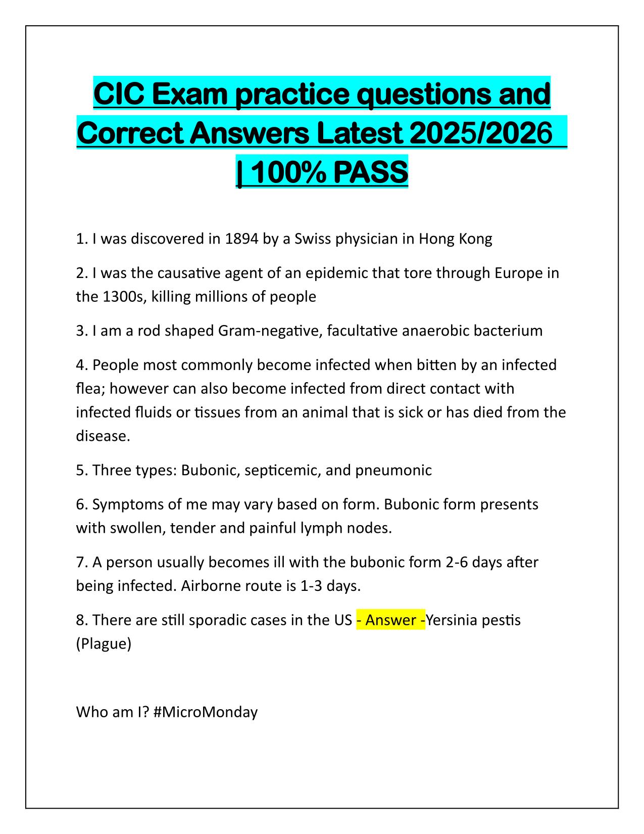 CIC Exam practice Q&A Latest Update