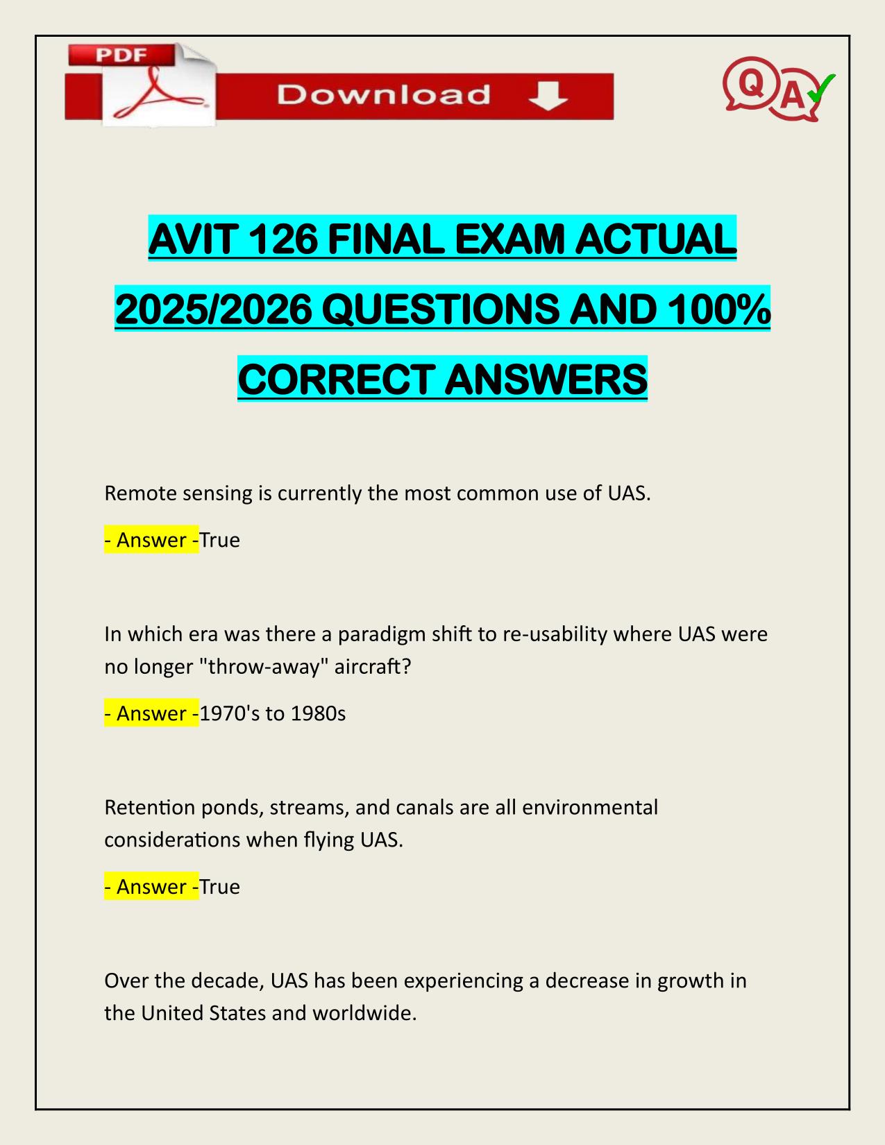 AVIT 126 FINAL EXAM ACTUAL 2025/2026 CORRECTLY ANSWERED