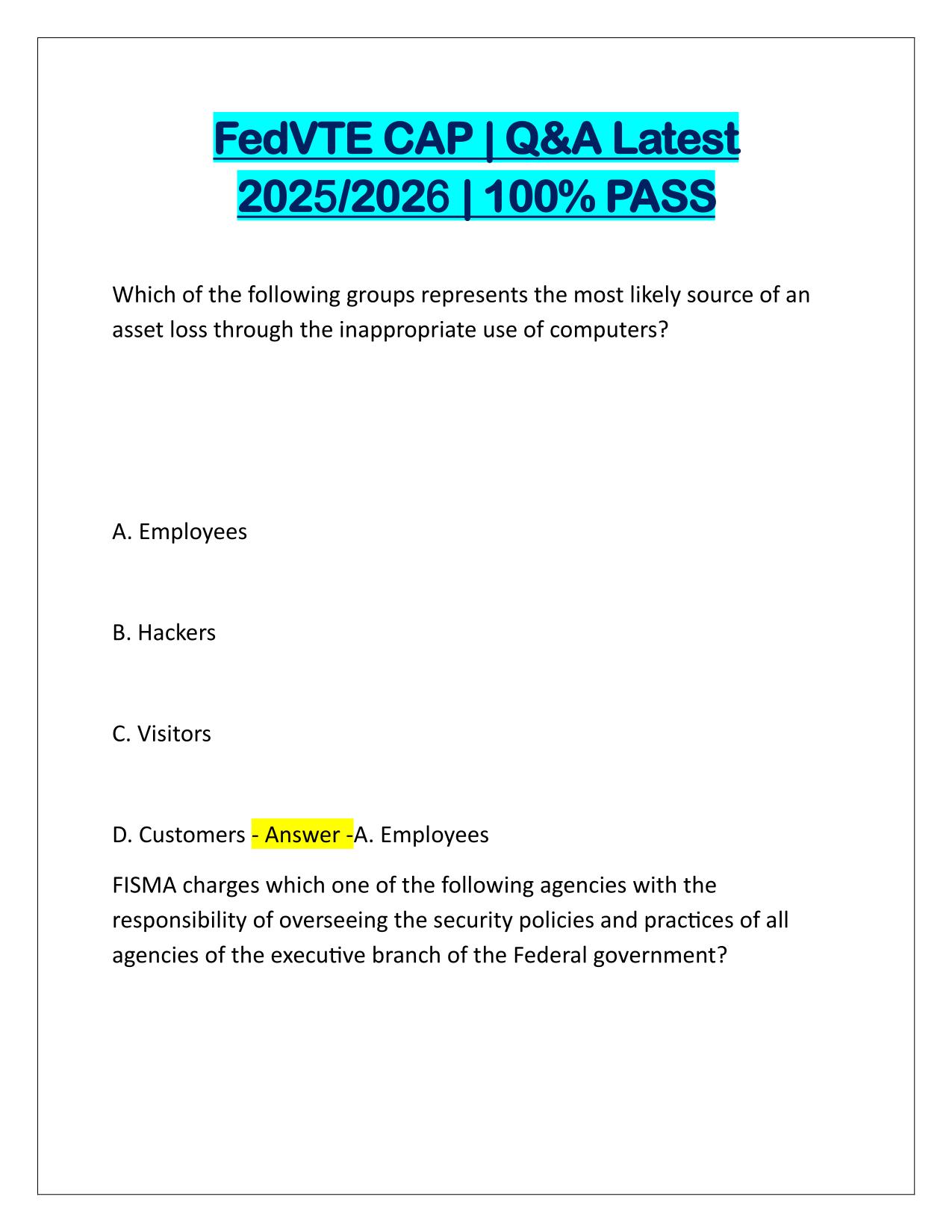 FedVTE CAP Q&A Latest Update 2025