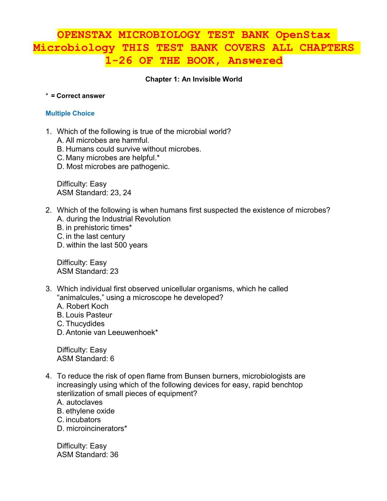 Test Bank For Microbiology by OpenStax 978-1938168147 All Chapter 1-26 Latest 2025/2026