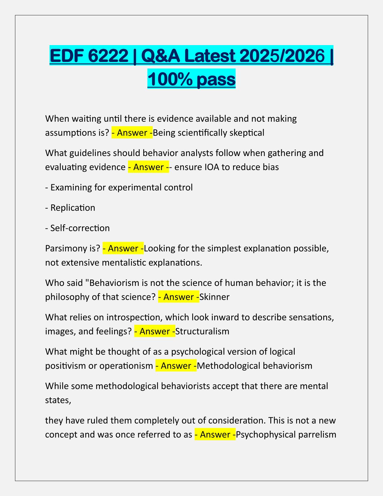 Bundle for EDF 6222 EXAMS Q&A Latest Update