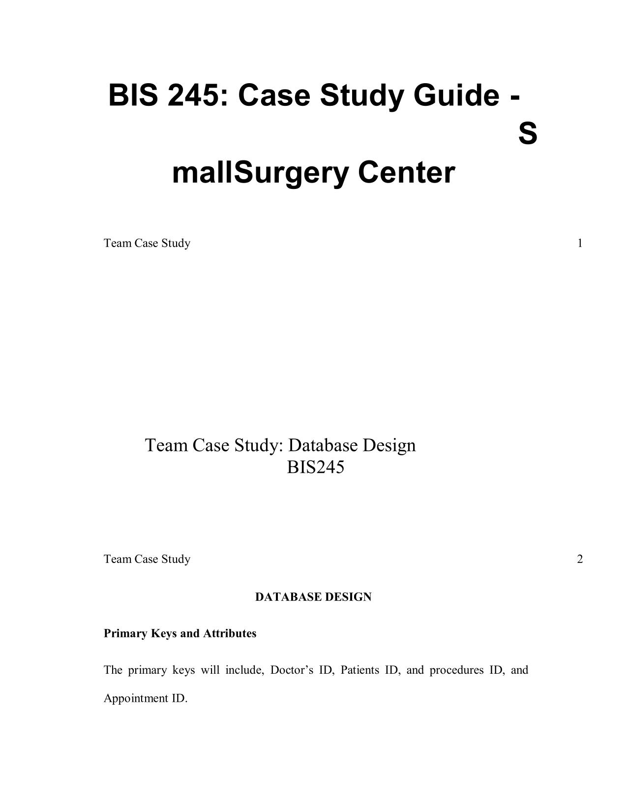 BIS 245 Case Study Guide Small Surgery Center DeVry University Chicago Latest Update 2024/2025 PDF Download