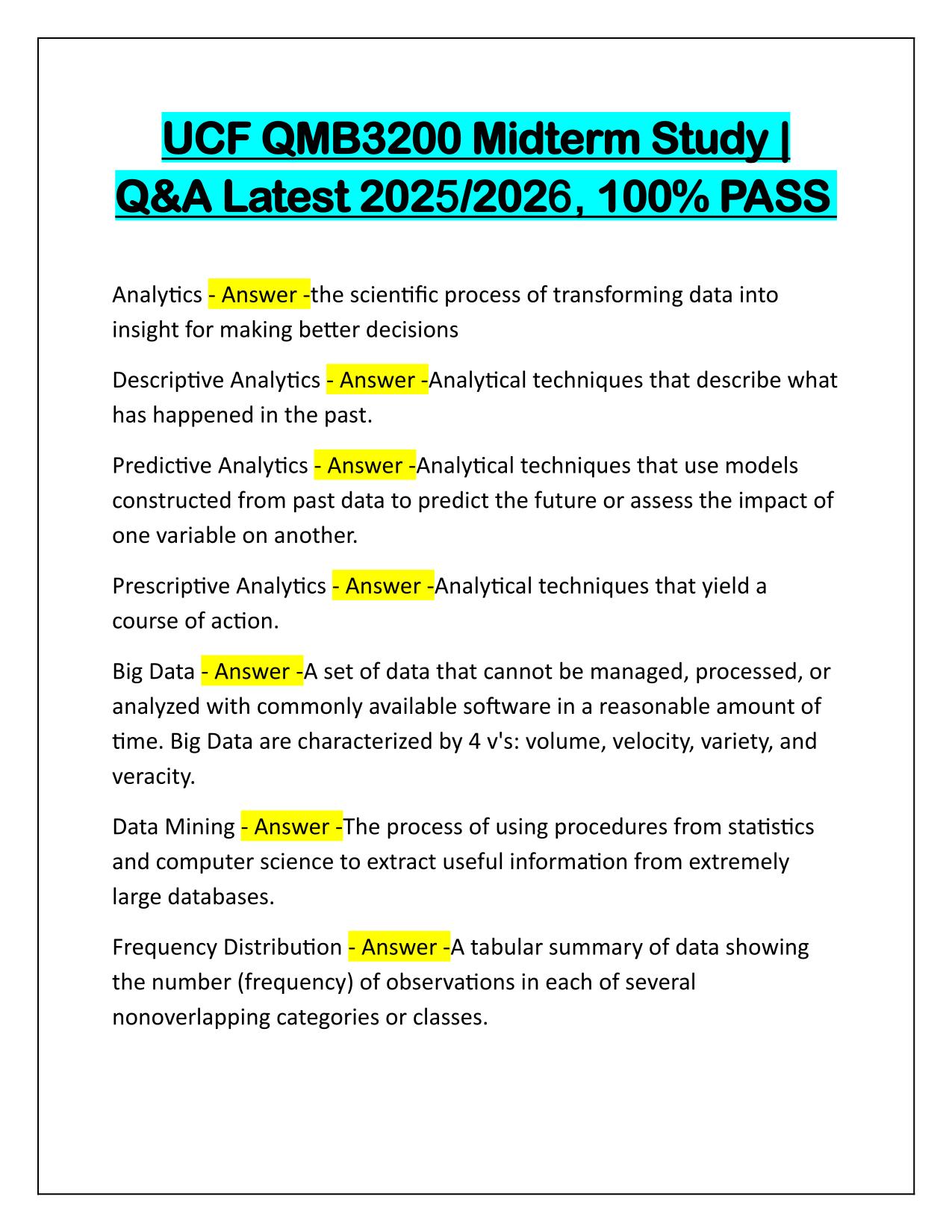 Package Deal for UCF QMB 3200 Exams Questions with Verified Answers Latest 2025-2026 Update