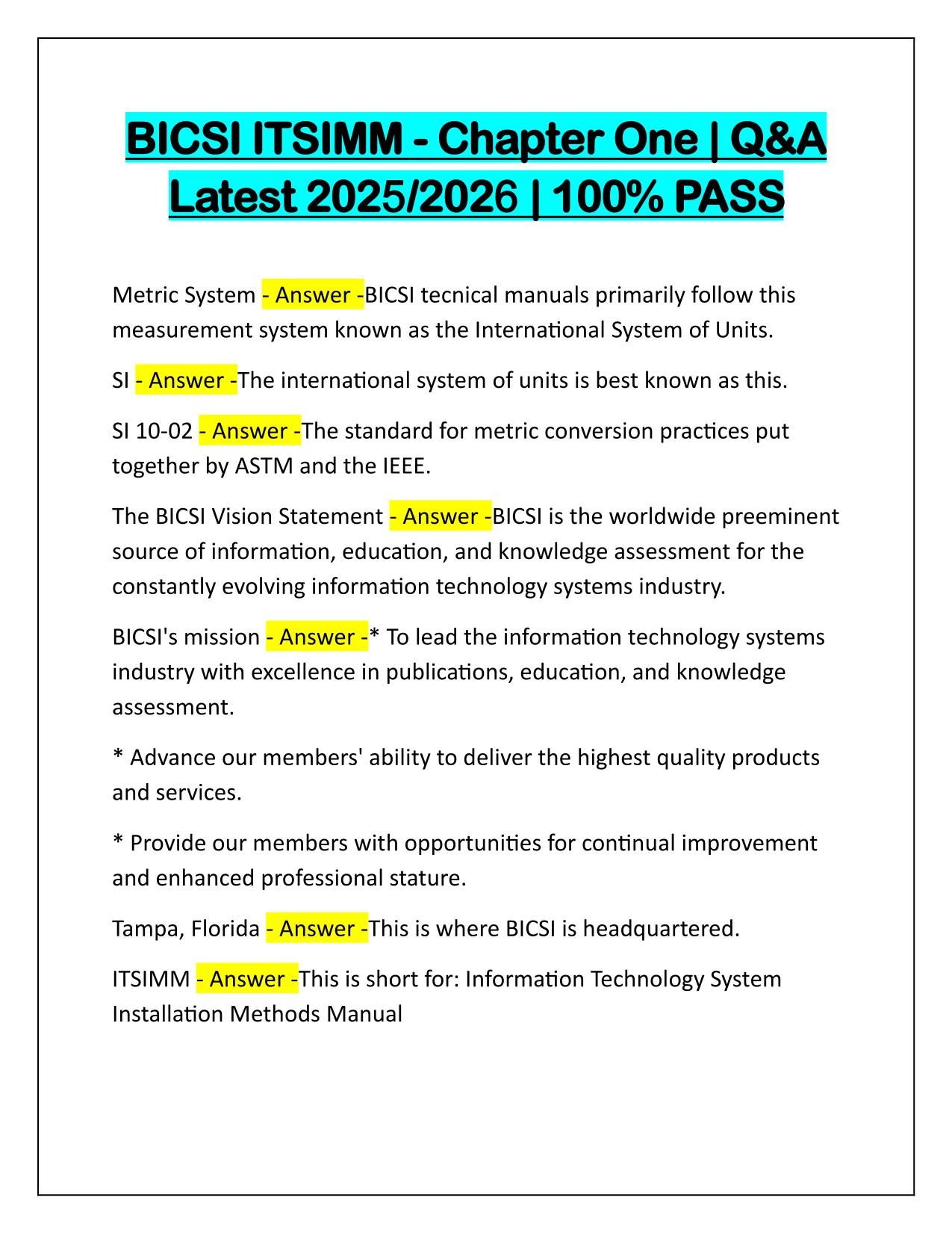 Bundle for BICSI Installer Exams Q&A Latest Update 2025-2026
