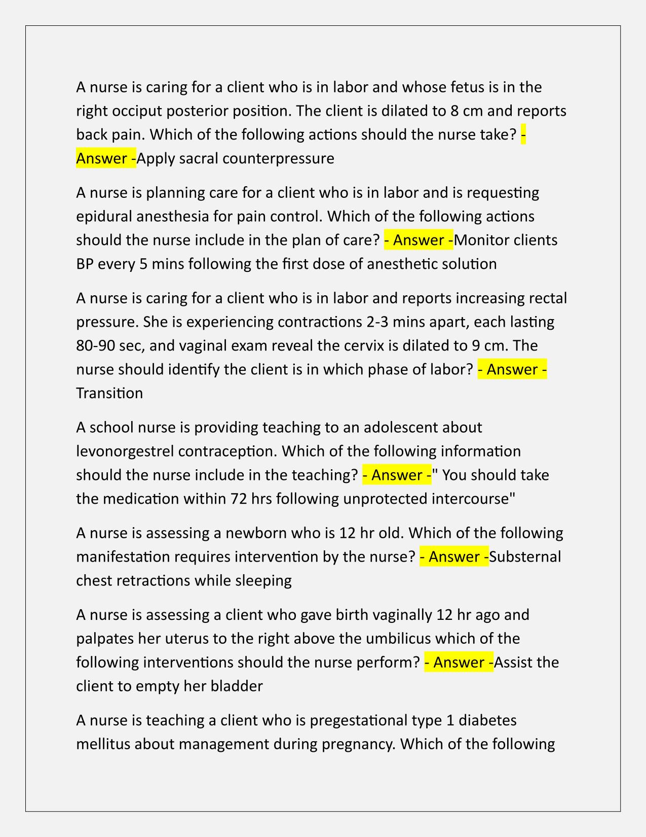 Maternity Proctored NGN B Exam Q&A Latest Update