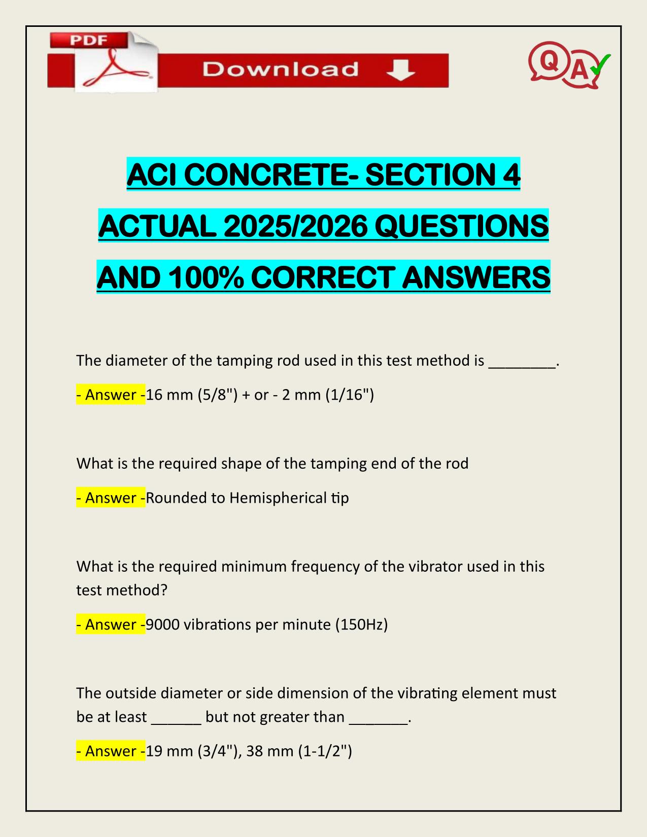 ACI CONCRETE- SECTION 4 ACTUAL 2025/2026 Q&A 100% PASS