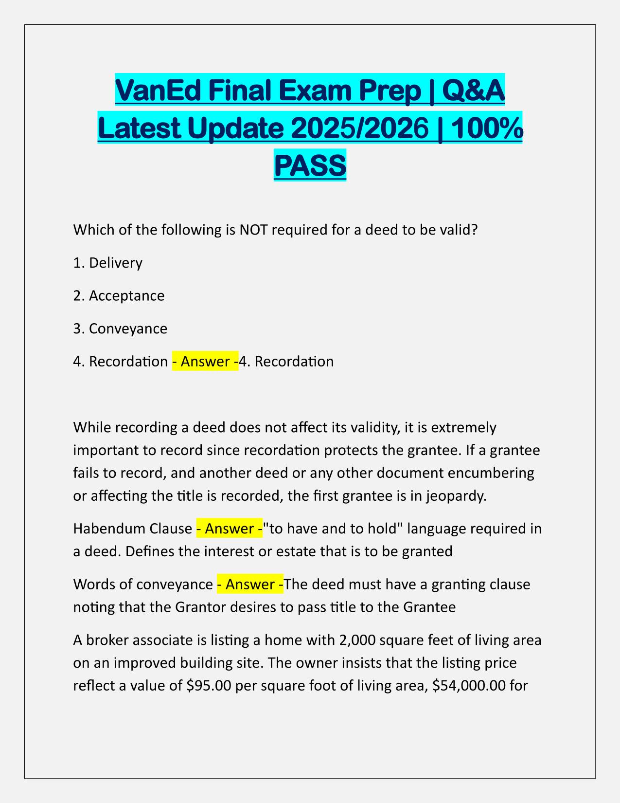 VanEd Final Exam Prep Correctly Answered Latest Update