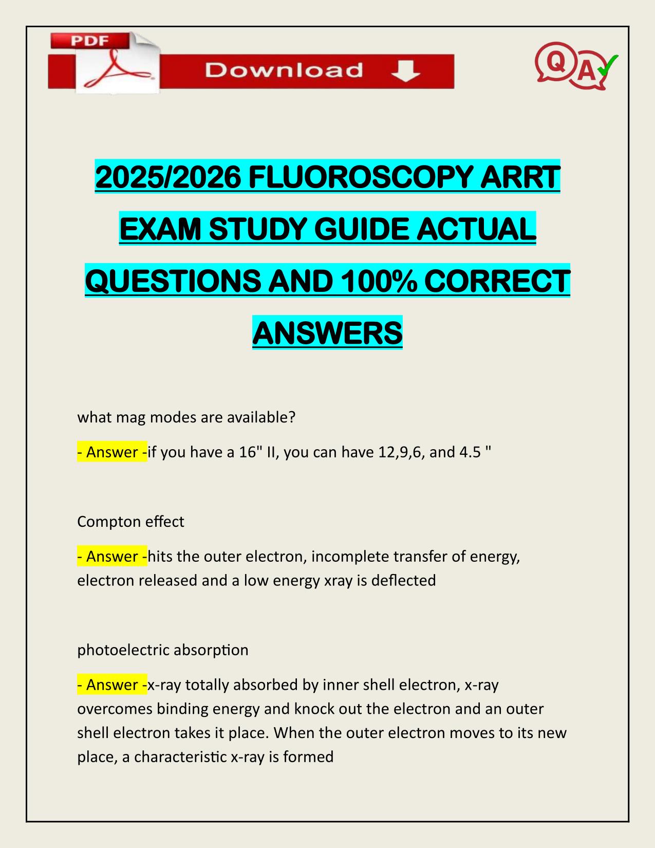 2025/2026 FLUOROSCOPY ARRT EXAM STUDY GUIDE ACTUAL QUESTIONS AND 100% CORRECT ANSWERS