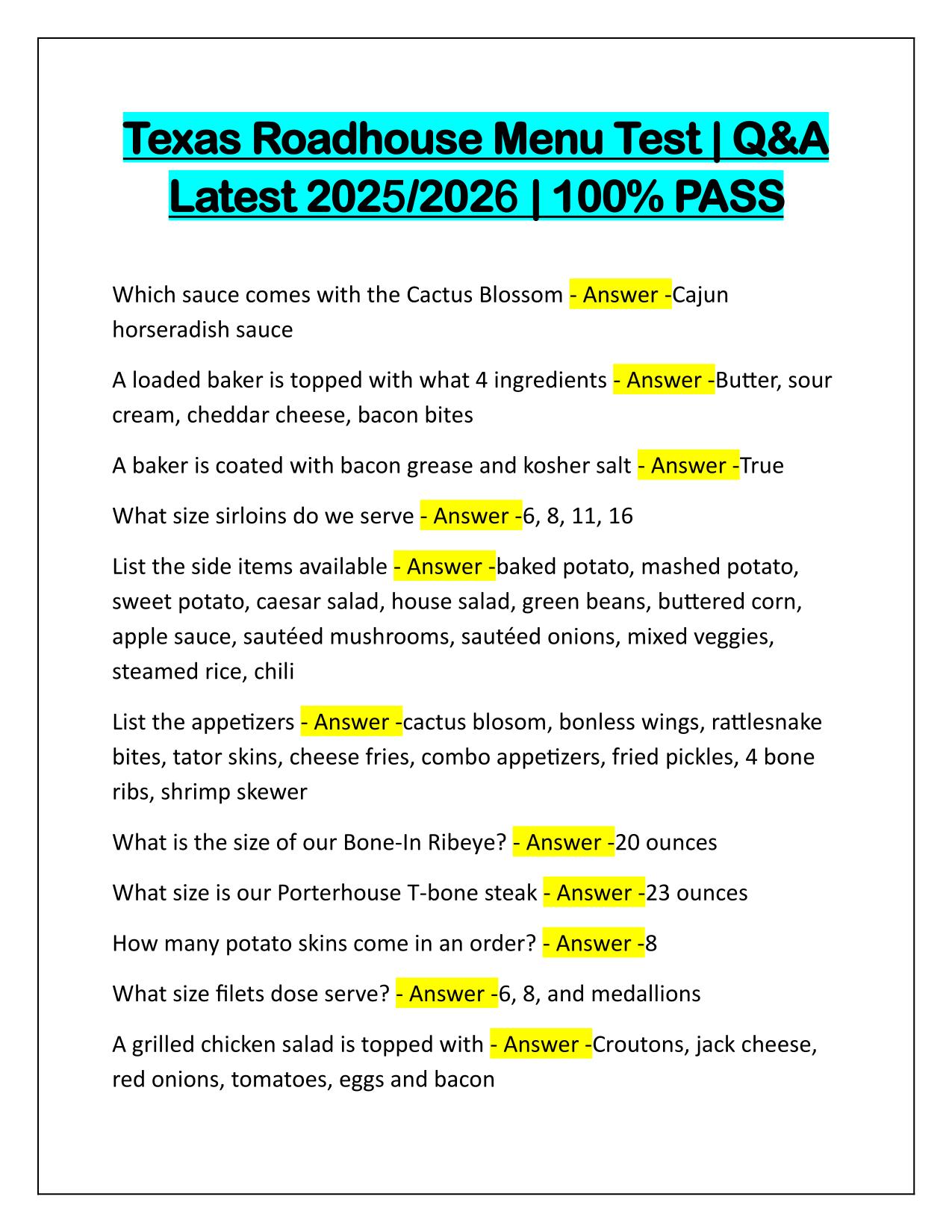 Texas Roadhouse Menu Test Q&A Latest Update