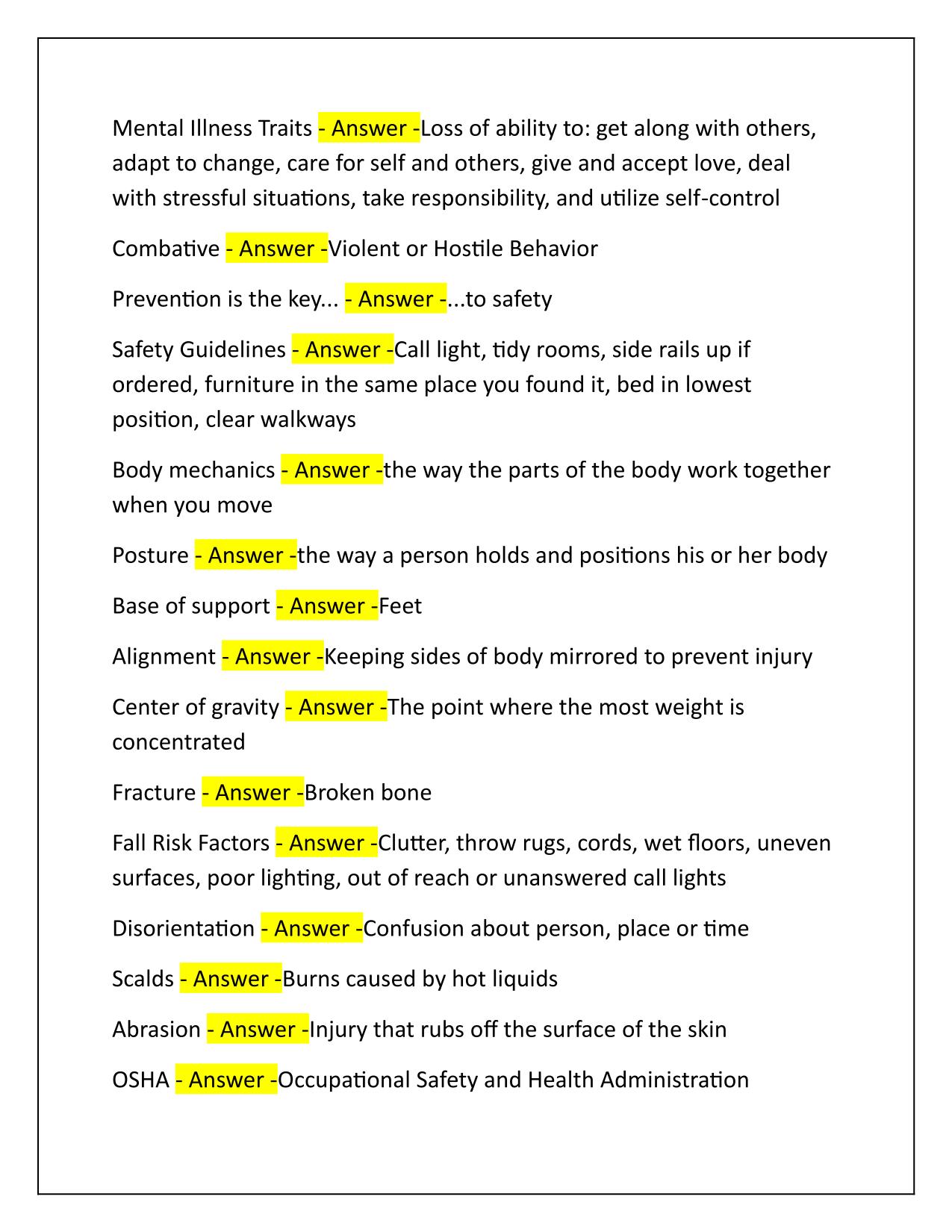 Hartman's CNA Chapter 2 Terms Q&A Latest Update 2025