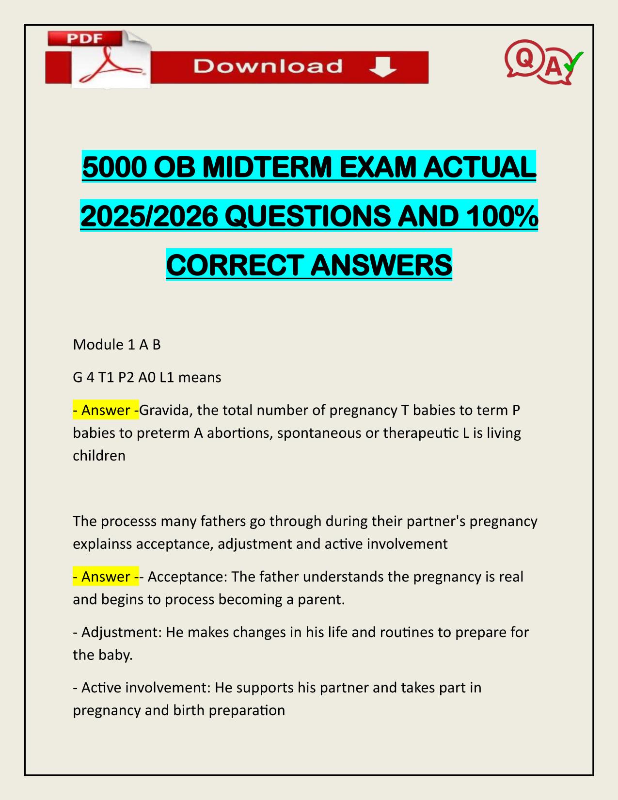 5000 OB MIDTERM EXAM ACTUAL 2025/2026