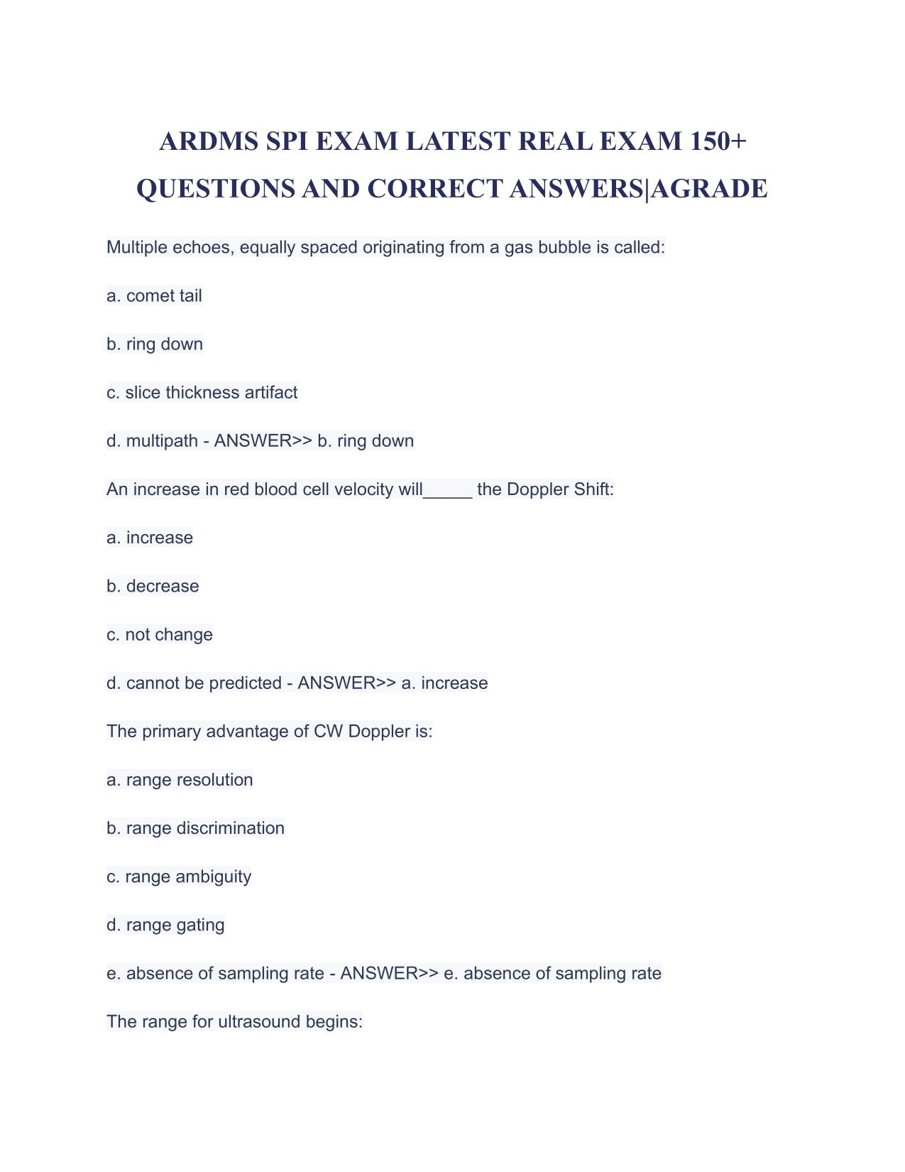 ARDMS SPI EXAM LATEST REAL EXAM 150+ Q&A Latest Update