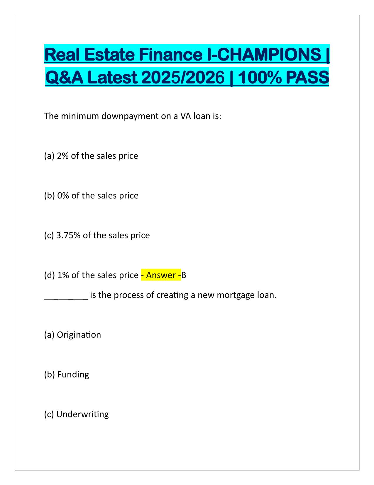 Real Estate Finance I-CHAMPIONS Q&A Latest Update