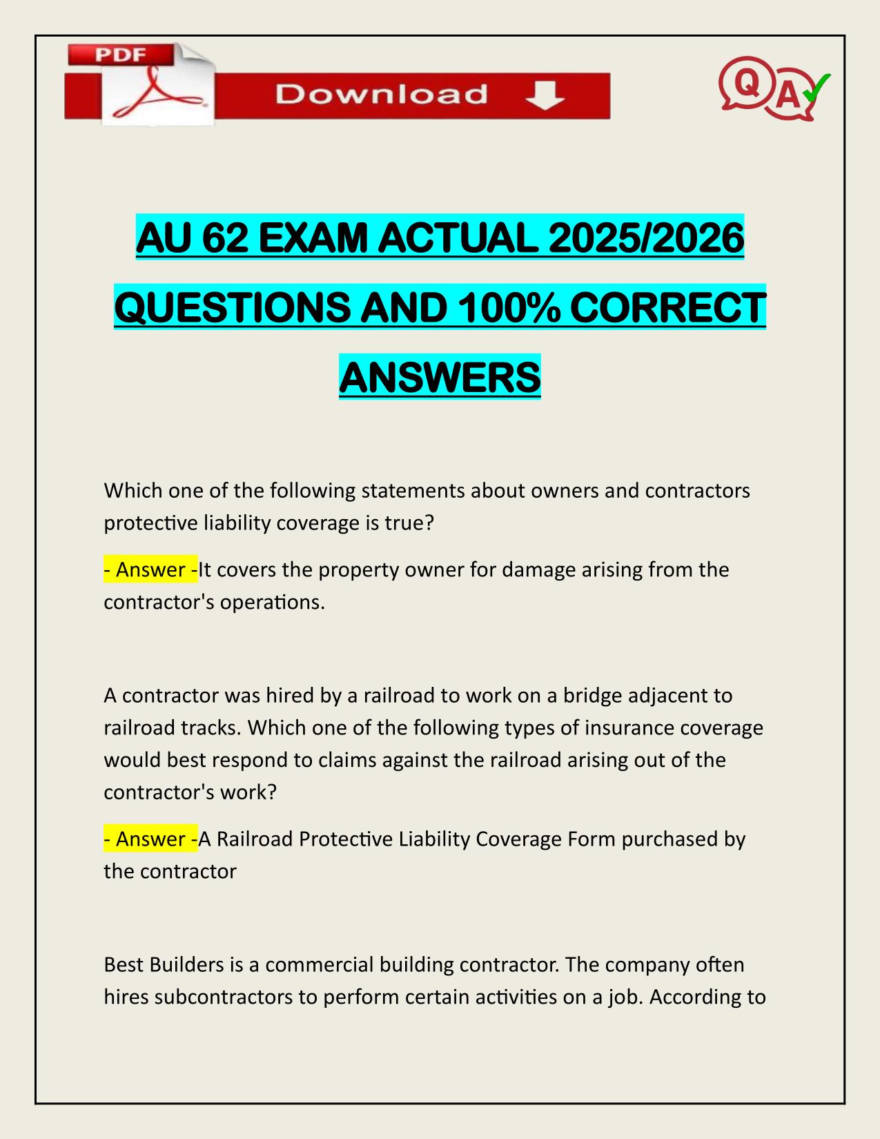AU 62 EXAM ACTUAL 2025/2026 CORRECTLY ANSWERED