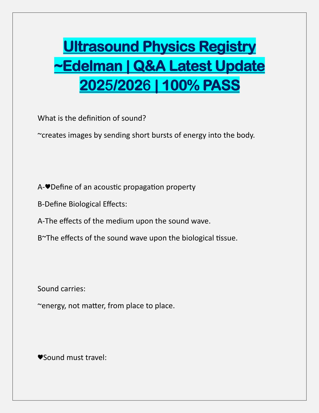 Ultrasound Physics Registry-Edelman Q&A Latest Update