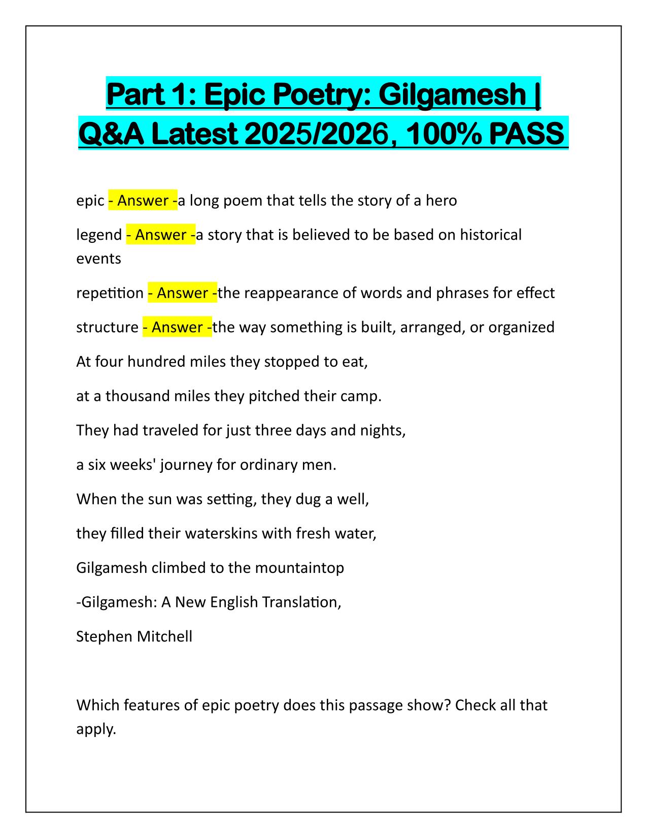 Part 1 Epic Poetry Gilgamesh Q&A Latest Update