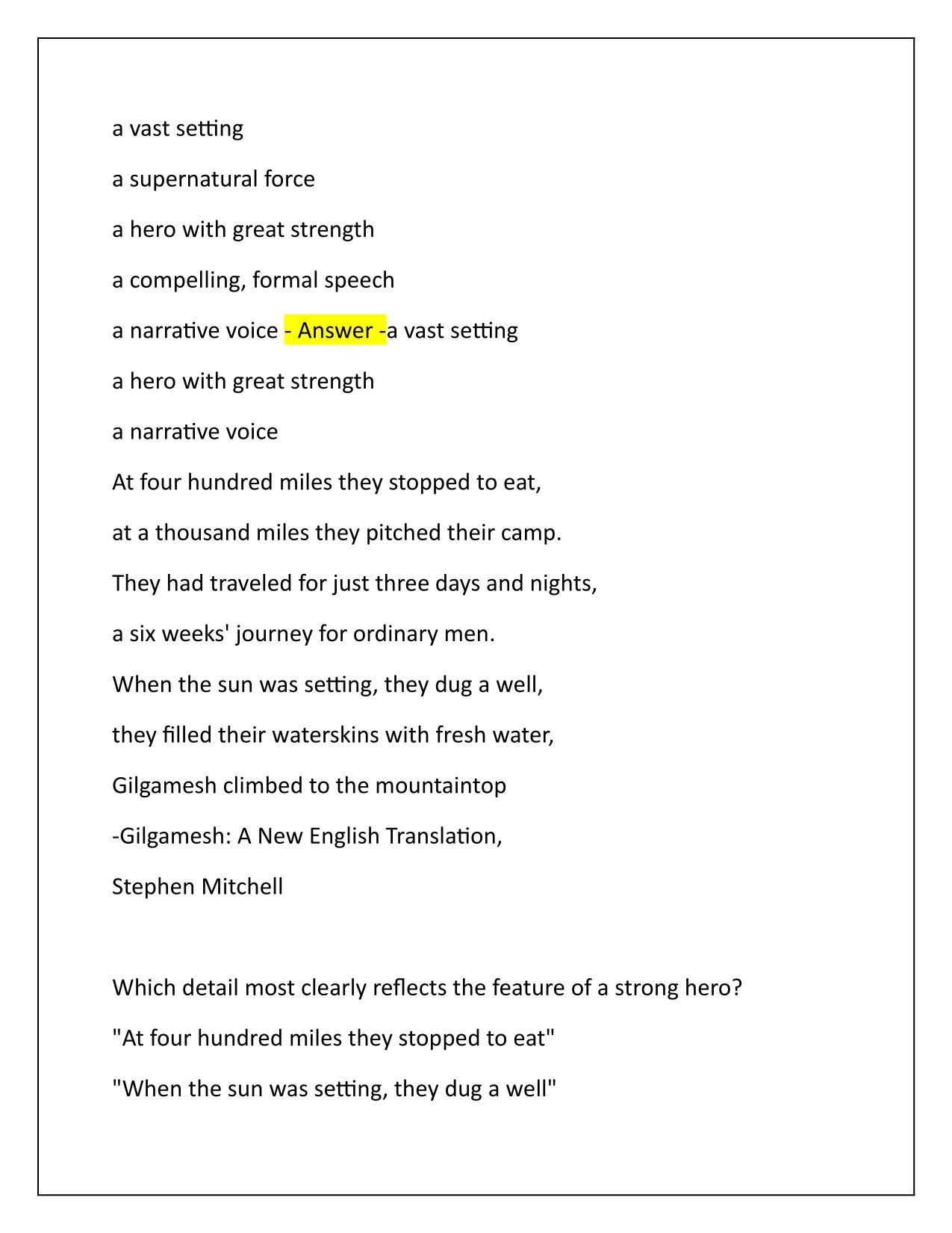 Part 1 Epic Poetry Gilgamesh Q&A Latest Update