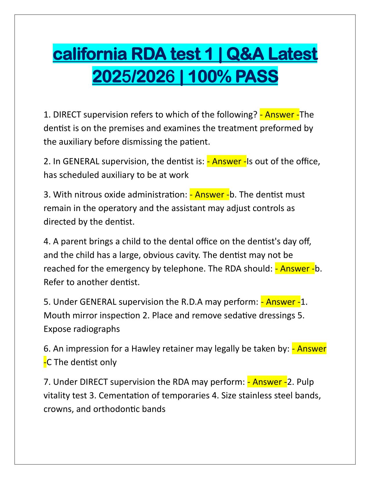 California RDA test 1 Q&A Latest Update