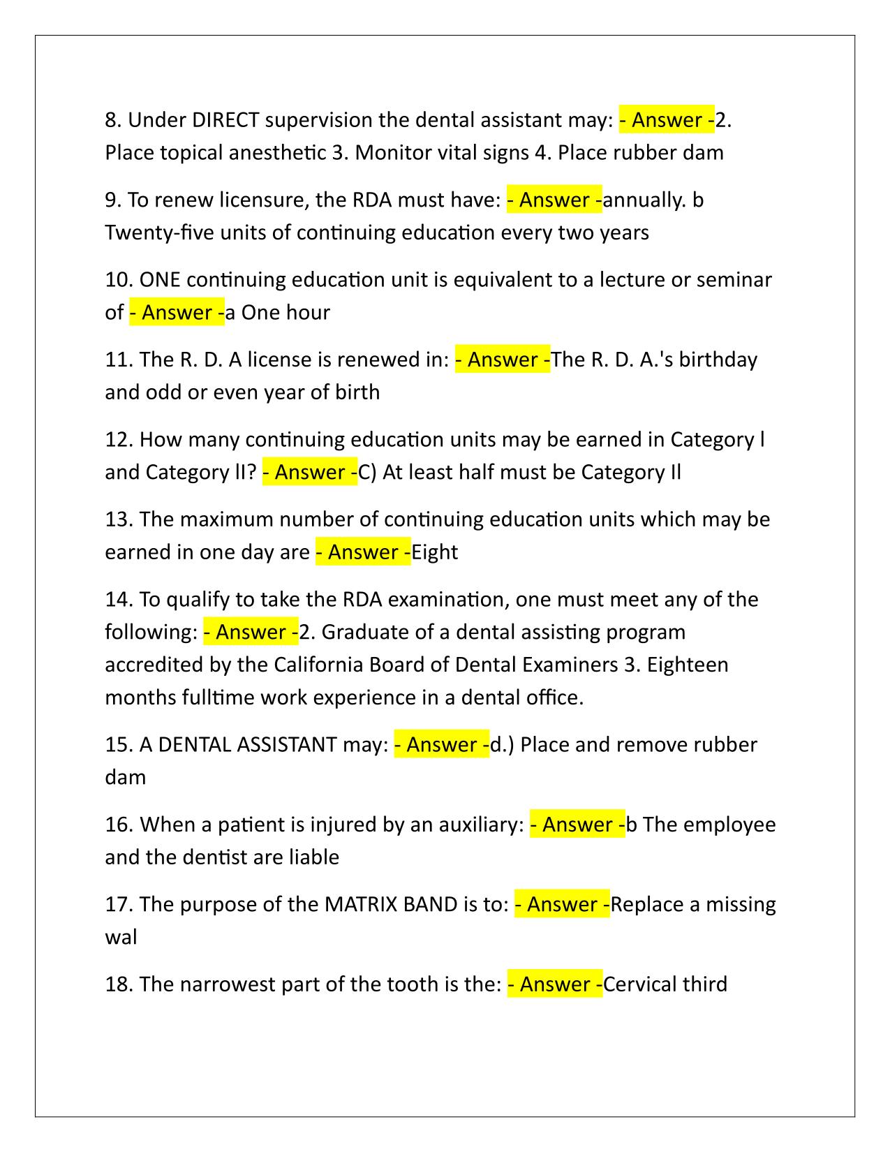 California RDA test 1 Q&A Latest Update