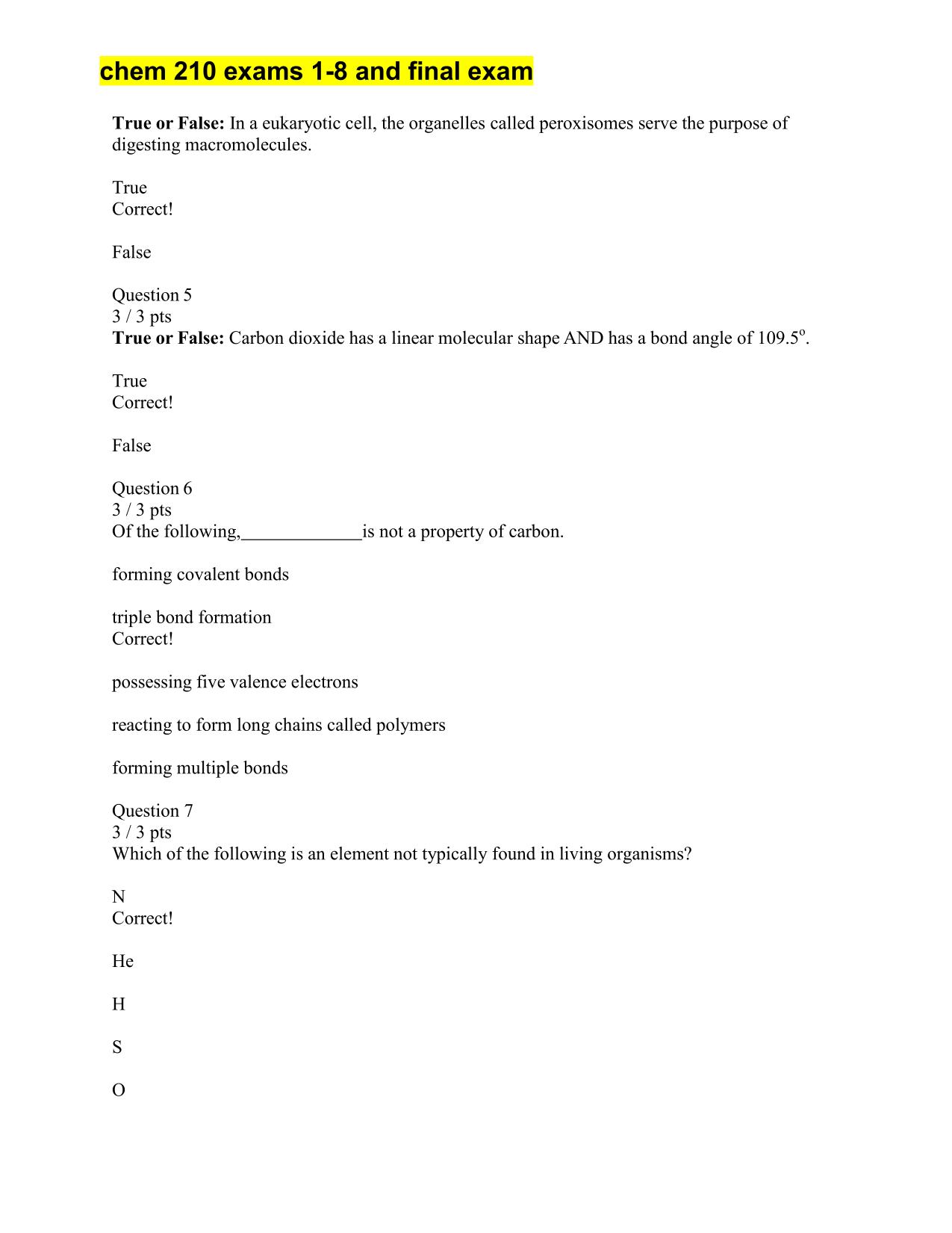 2025 CHEM 210 Biochemistry Module 1 to 8 Final Exam, Portage Learning Q&As, 100% PASS
