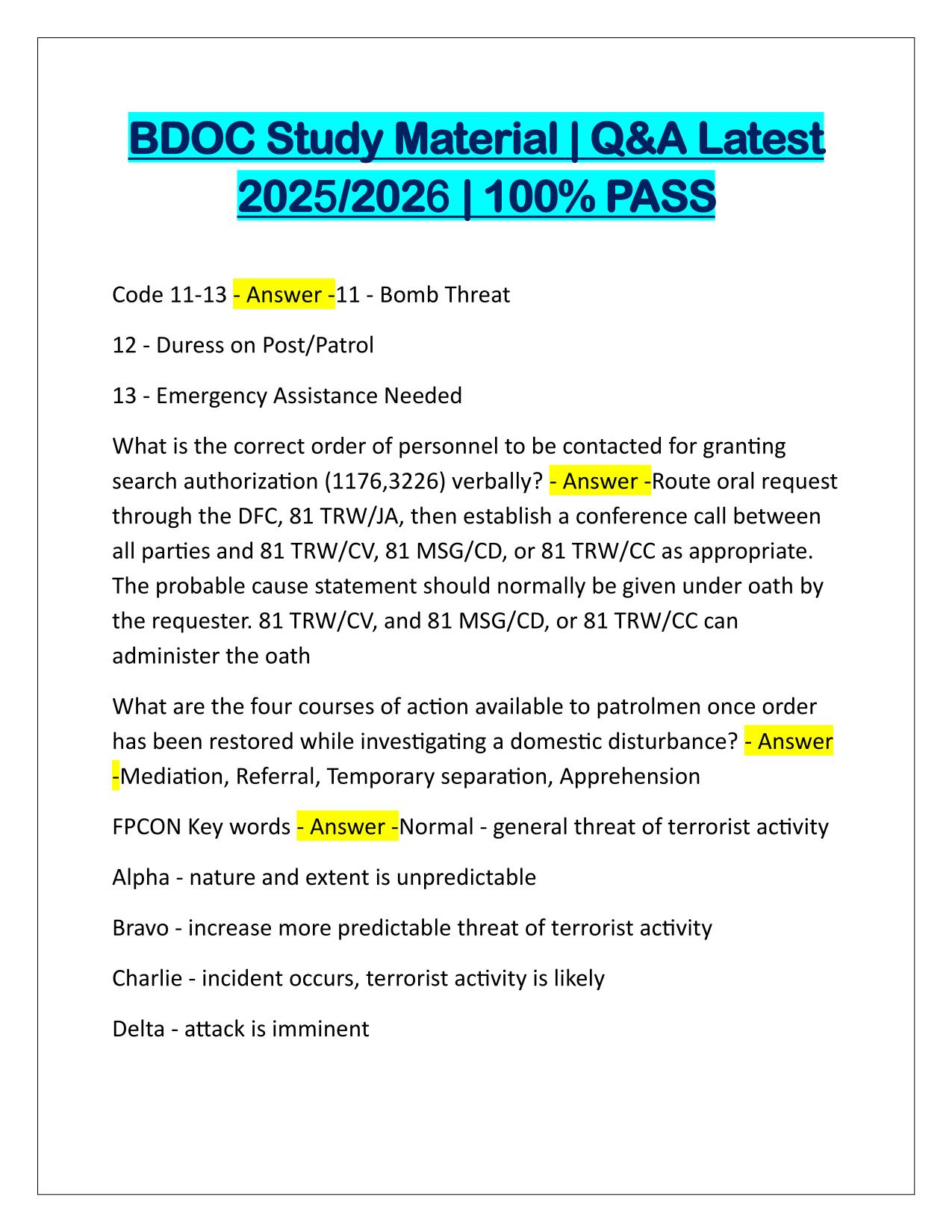 BDOC Study Material Q&A Latest Update