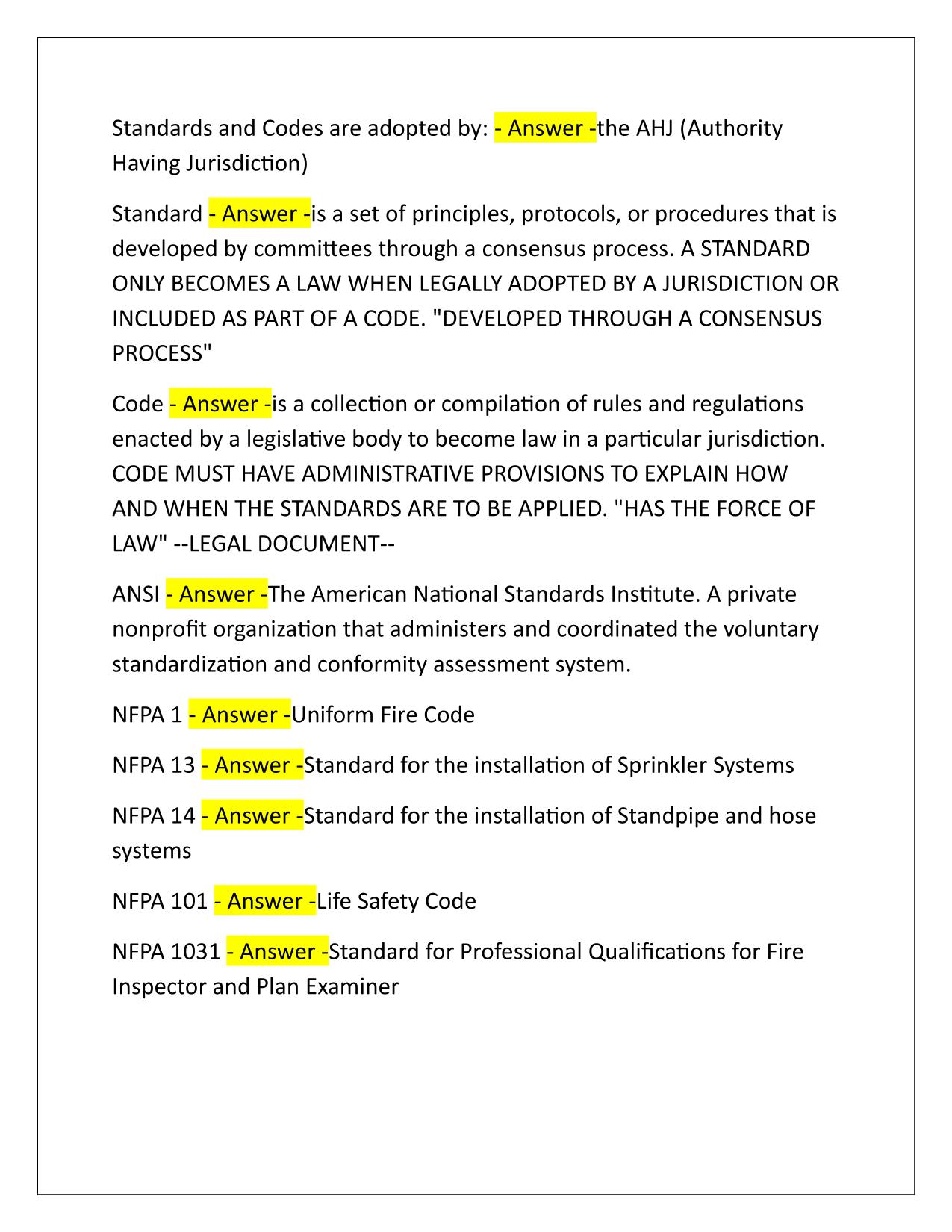 Fire Inspector 1 Study Guide (State of Florida) Q&A Latest Update