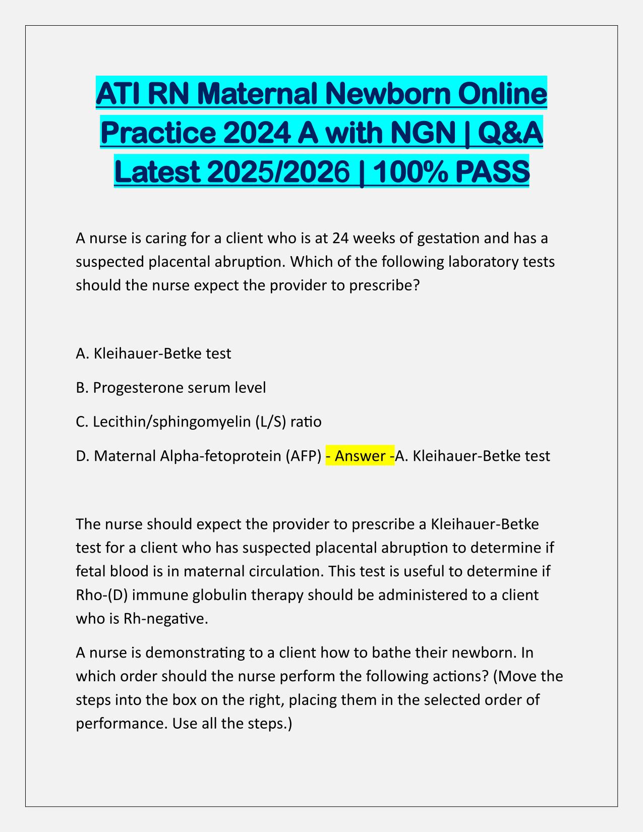 ATI RN Maternal Newborn Online Practice 2025 A with NGN Q&A Latest Update