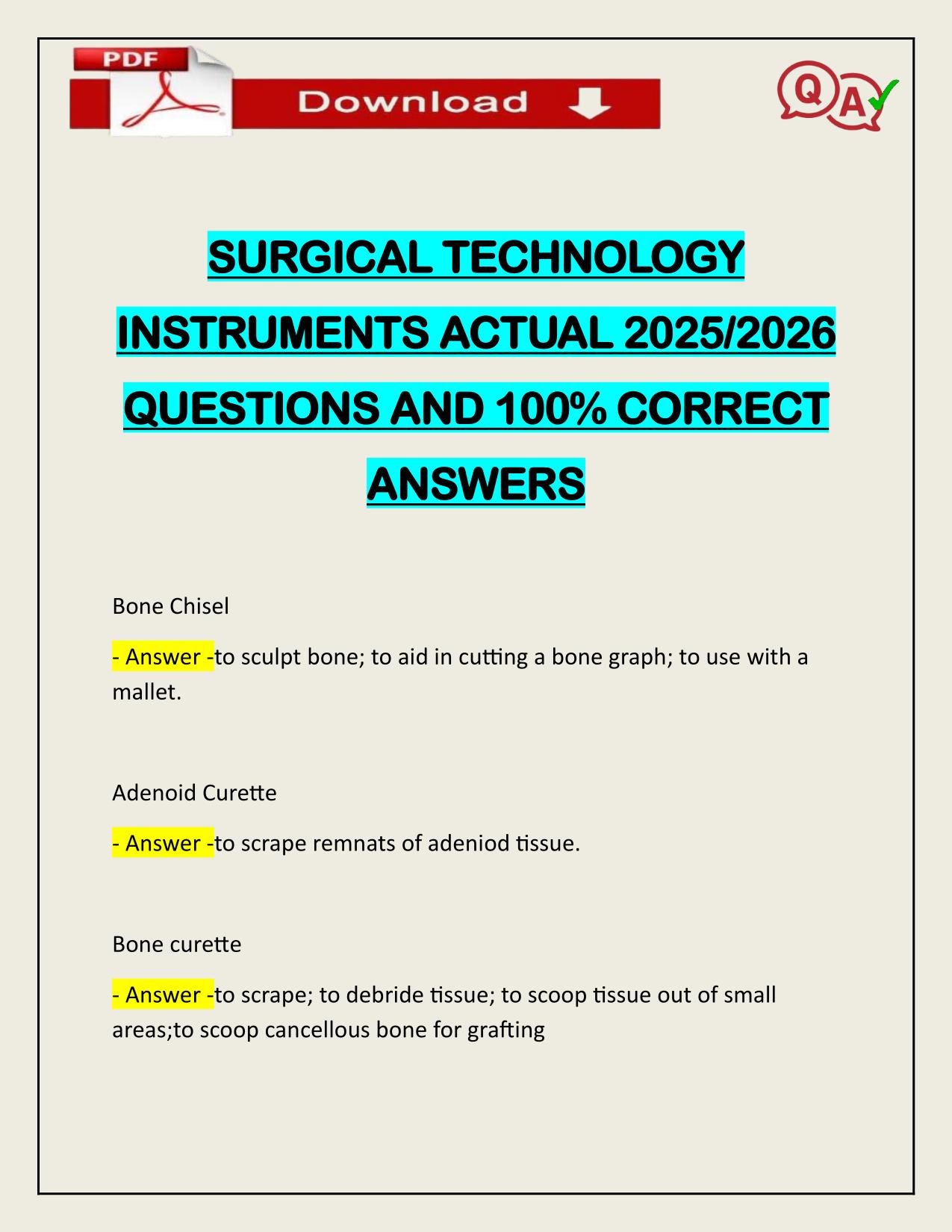 SURGICAL TECHNOLOGY INSTRUMENTS ACTUAL 2025/2026 UPDATE
